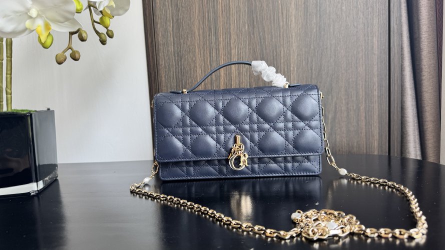 Lady Dior Pearl Embellished Handbag Lambskin Leather Blue 1 Lady Dior Pearl Embellished Handbag Lambskin Leather Blue