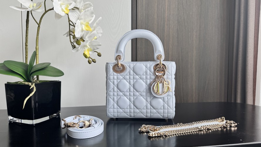 Dior Lady Dior Mini Bag Icy Blue Lambskin with Gold Hardware 1 Dior Lady Dior Mini Bag Icy Blue Lambskin with Gold Hardware