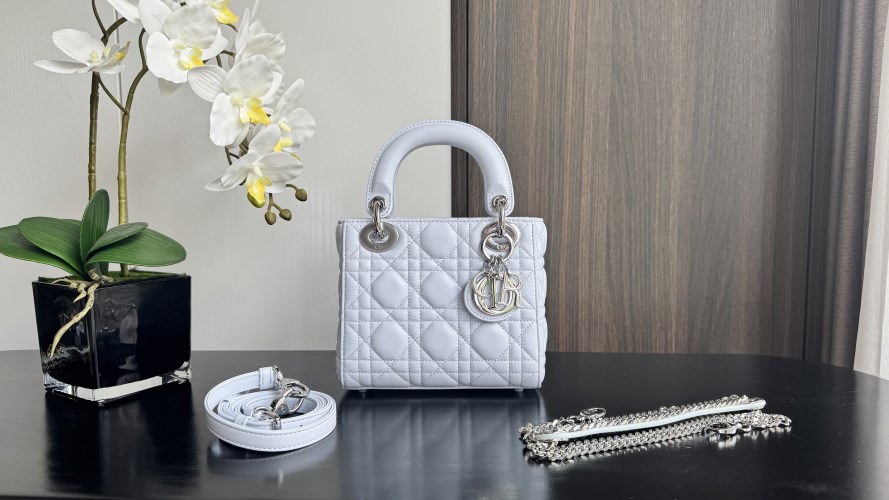 Classic Dior Lady Bag, Elegant Three-Compartment Design, Ice Blue 1 Classic Dior Lady Bag, Elegant Three-Compartment Design, Ice Blue