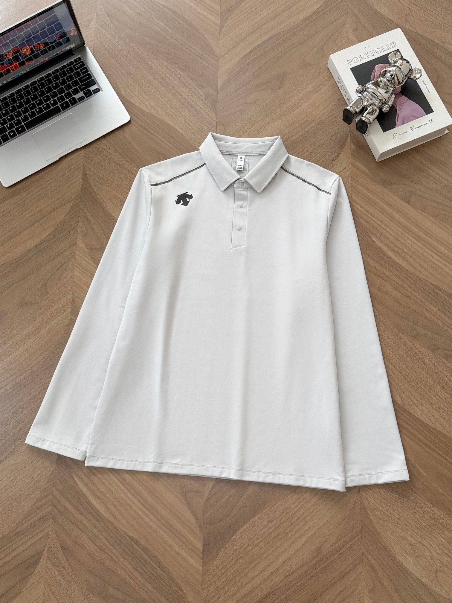 Descente Heren Poloshirt Lange Mouw - Sportief & Casual - Lichtgrijs