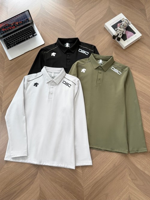 Descente Men's Long Sleeve Polo Shirt Slim Fit Athletic Pullover Top 1 Descente Men's Long Sleeve Polo Shirt Slim Fit Athletic Pullover Top