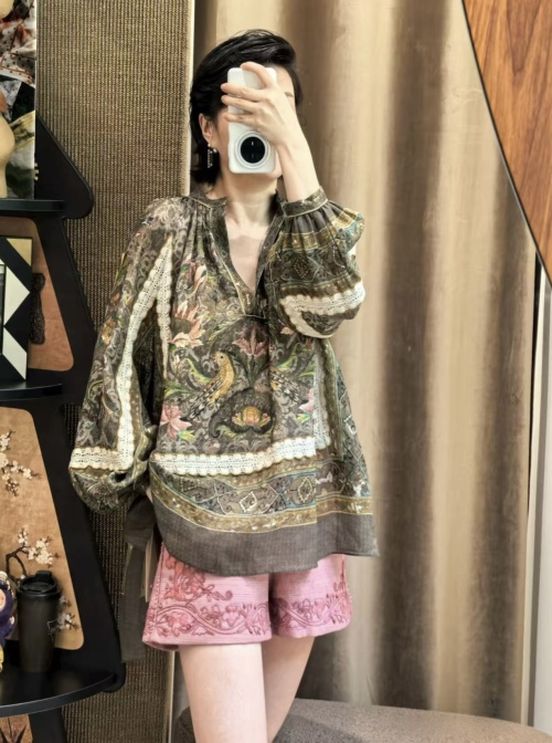 Floral Print Lace Trim Blouse, Resort-Inspired Relaxed Fit Shirt 1 Floral Print Lace Trim Blouse, Resort-Inspired Relaxed Fit Shirt