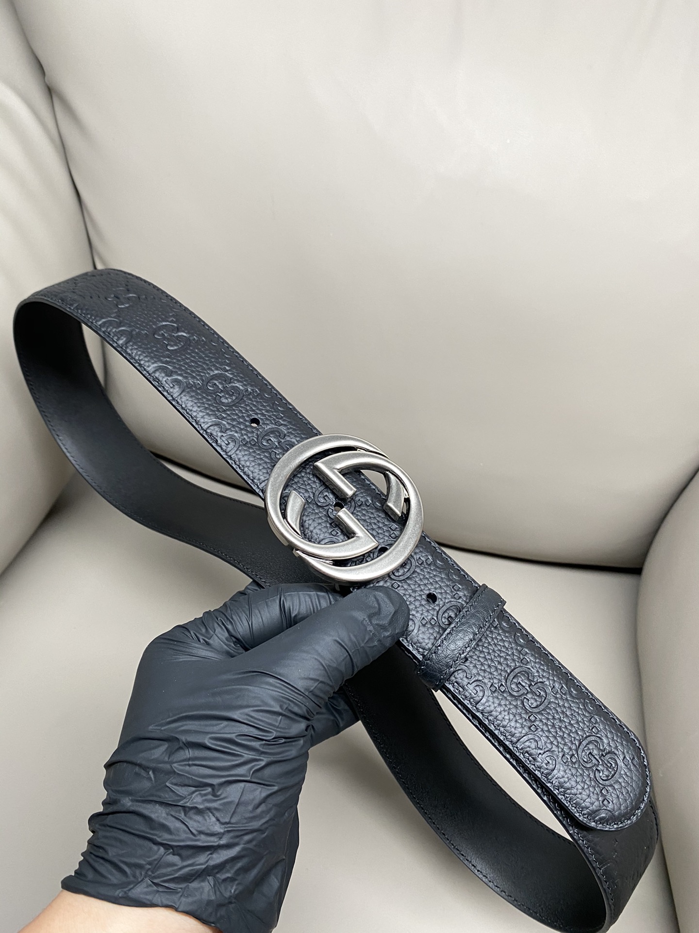 GUCCI 4.0进口小牛皮颗粒压花 双G热压大花 经典款 荔枝压花奢华大气时尚百搭品牌