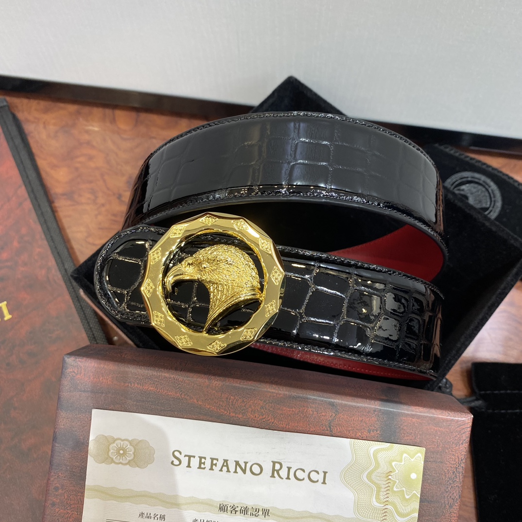 StefanoRicci/原單品質/精品經典原版鹰头手工镶钻鋼扣底桥雕刻logo原版压纹牛皮進口底皮-寬