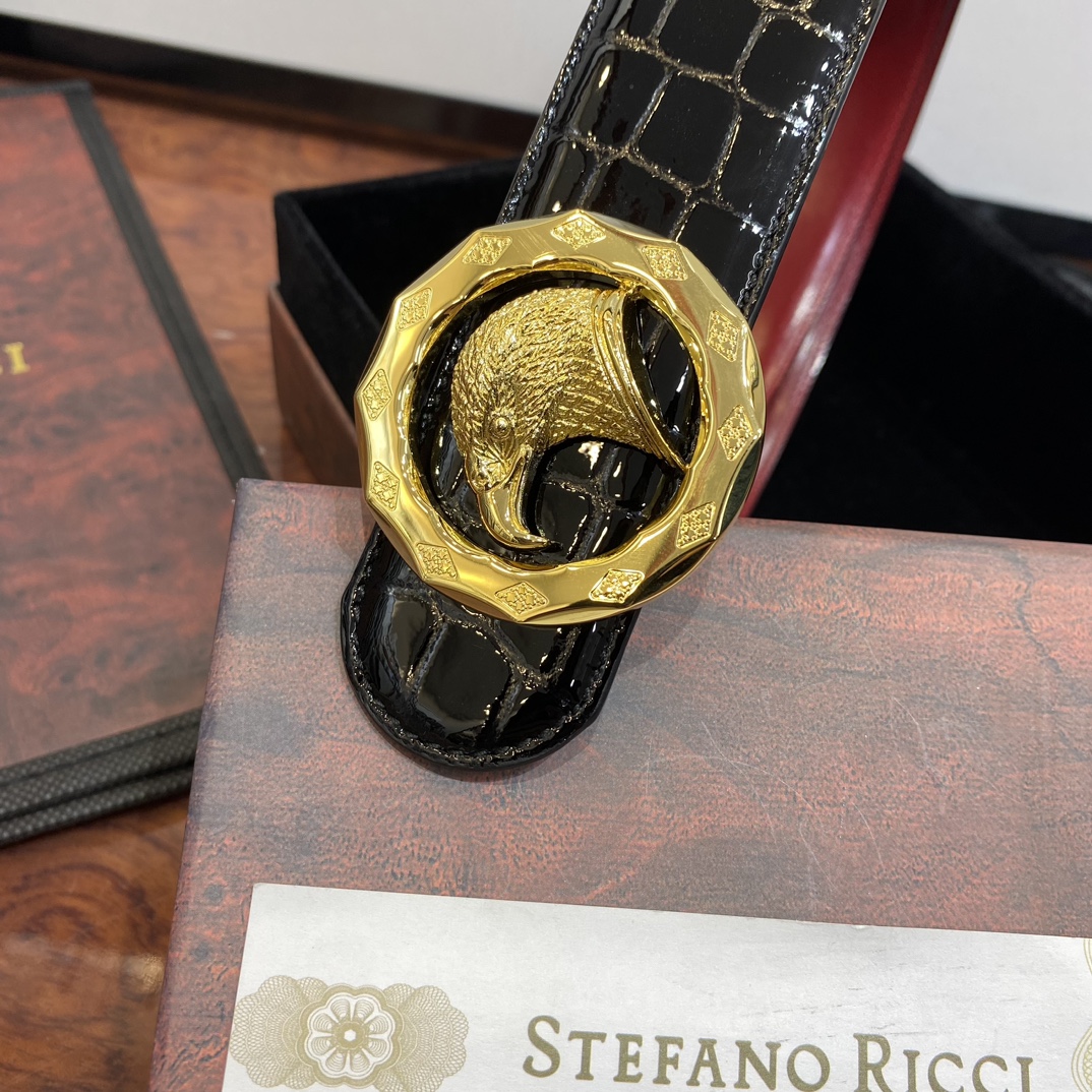 StefanoRicci/原單品質/精品經典原版鹰头手工镶钻鋼扣底桥雕刻logo原版压纹牛皮進口底皮-寬