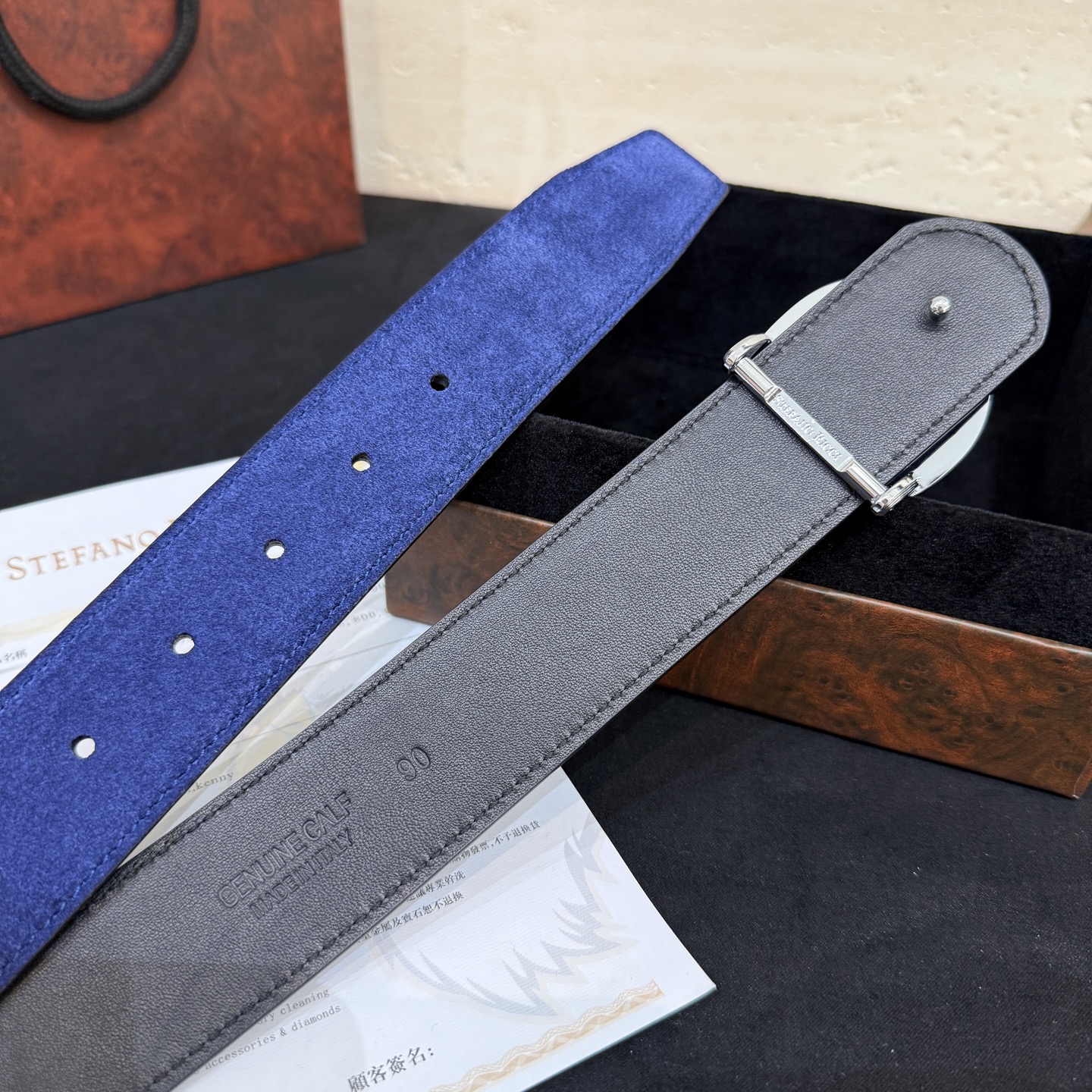 🅿️249 Stefano Ricci /🆕新款原單品質/精品經典鹰头鋼扣 底桥雕刻logo🐭原版压纹牛皮進口底皮-寬度38毫米