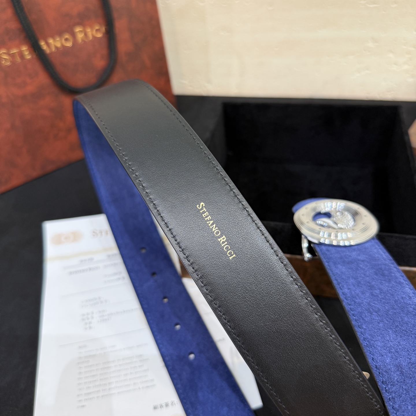 🅿️249 Stefano Ricci /🆕新款原單品質/精品經典鹰头鋼扣 底桥雕刻logo🐭原版压纹牛皮進口底皮-寬度38毫米