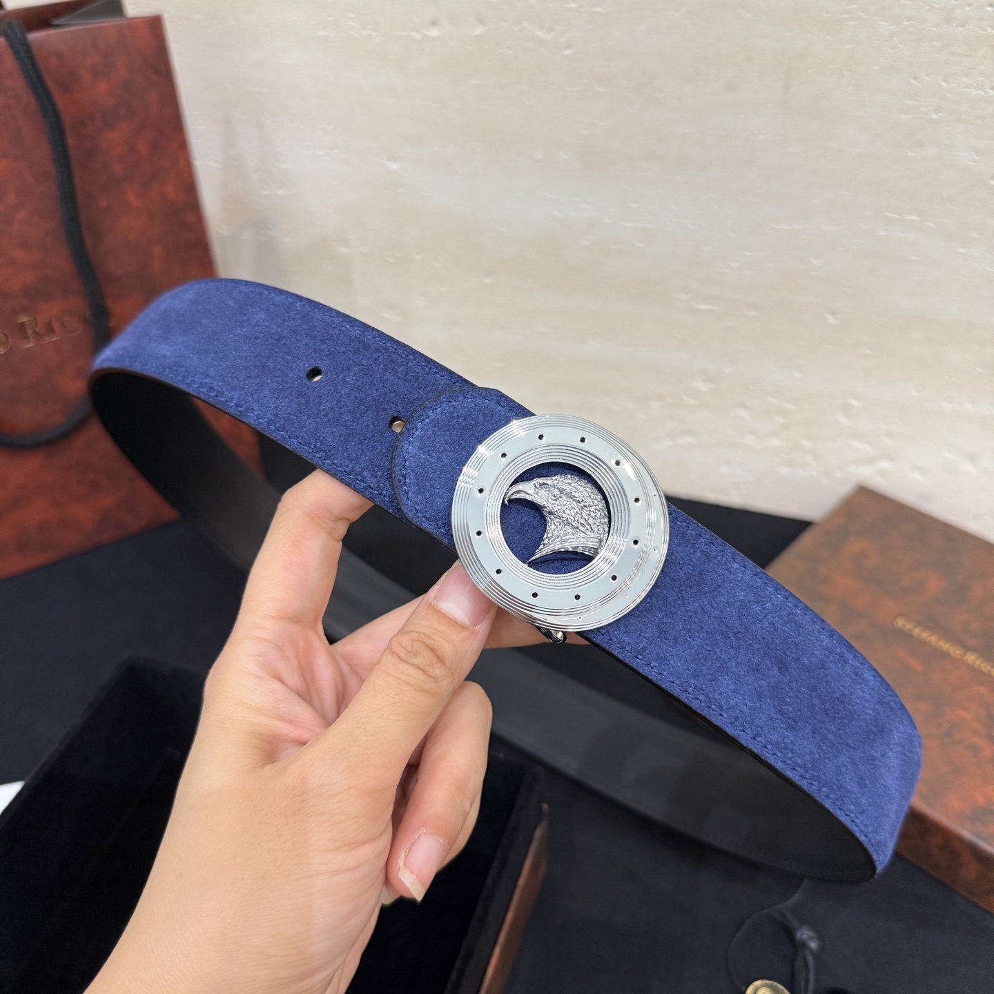 🅿️249 Stefano Ricci /🆕新款原單品質/精品經典鹰头鋼扣 底桥雕刻logo🐭原版压纹牛皮進口底皮-寬度38毫米