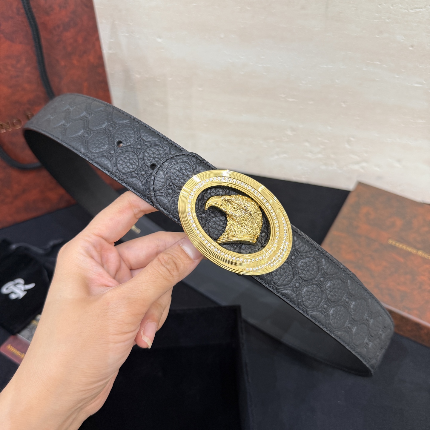 🅿️300 Stefano Ricci /🆕新款原單品質/精品經典鹰头鋼扣 底桥雕刻logo🐭原版压纹牛皮進口底皮-寬度38毫米