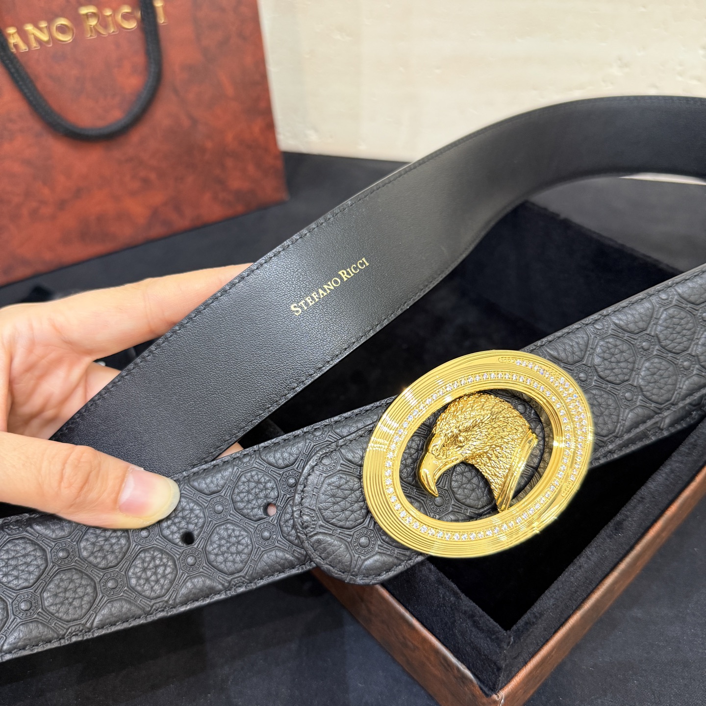🅿️300 Stefano Ricci /🆕新款原單品質/精品經典鹰头鋼扣 底桥雕刻logo🐭原版压纹牛皮進口底皮-寬度38毫米