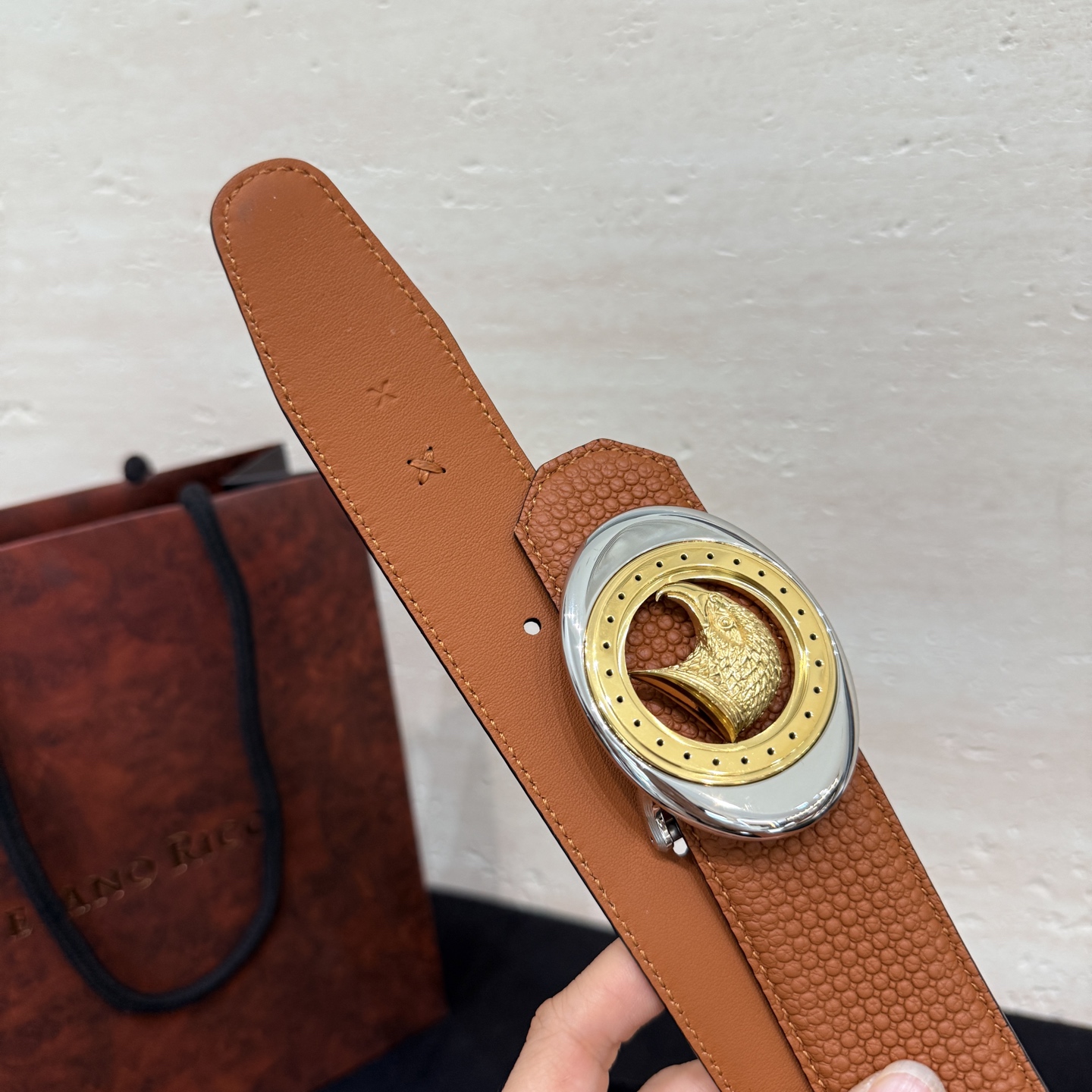 🅿️249 Stefano Ricci /🆕新款原單品質/精品經典鹰头鋼扣 底桥雕刻logo🐭原版压纹牛皮進口底皮-寬度38毫米