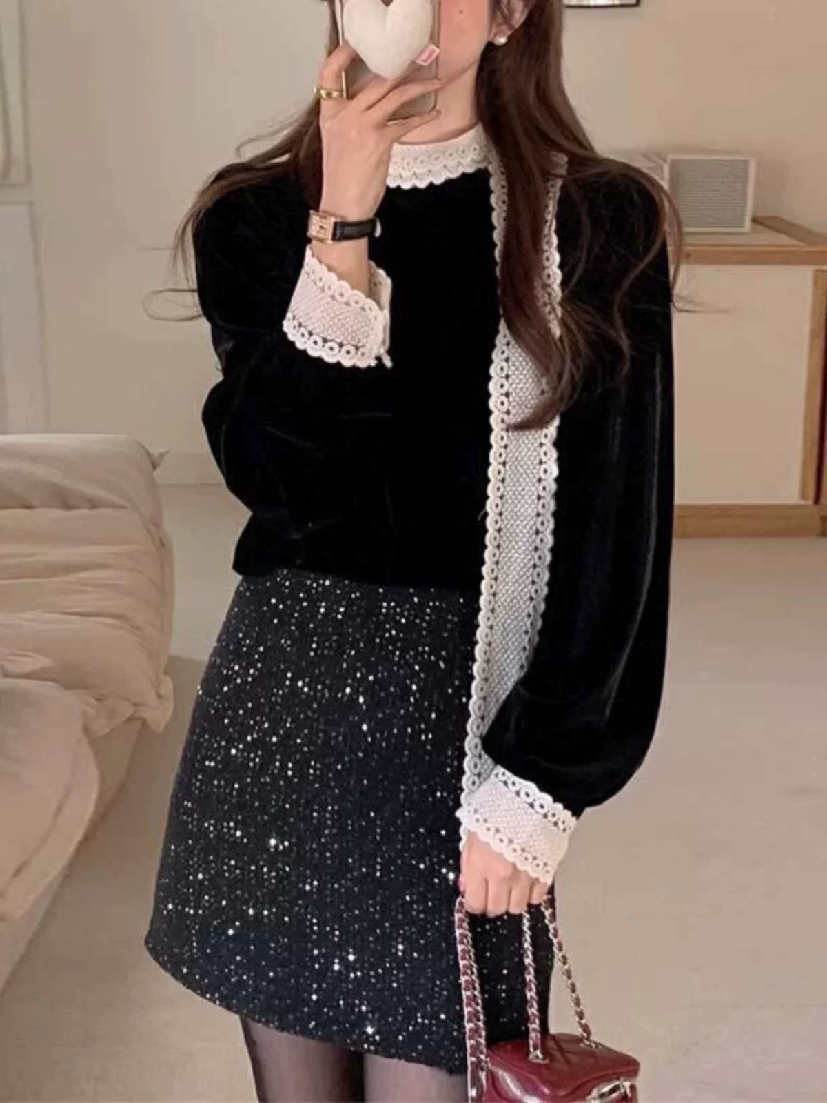 Elegant French-style Women’s Dress with Delicate Lace Details for Sophisticated Look - 图片 2