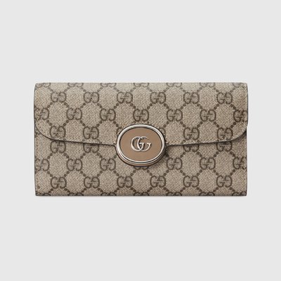 Gucci Wallet Beige Brown Gold Canvas Fabric GG Supreme Mini