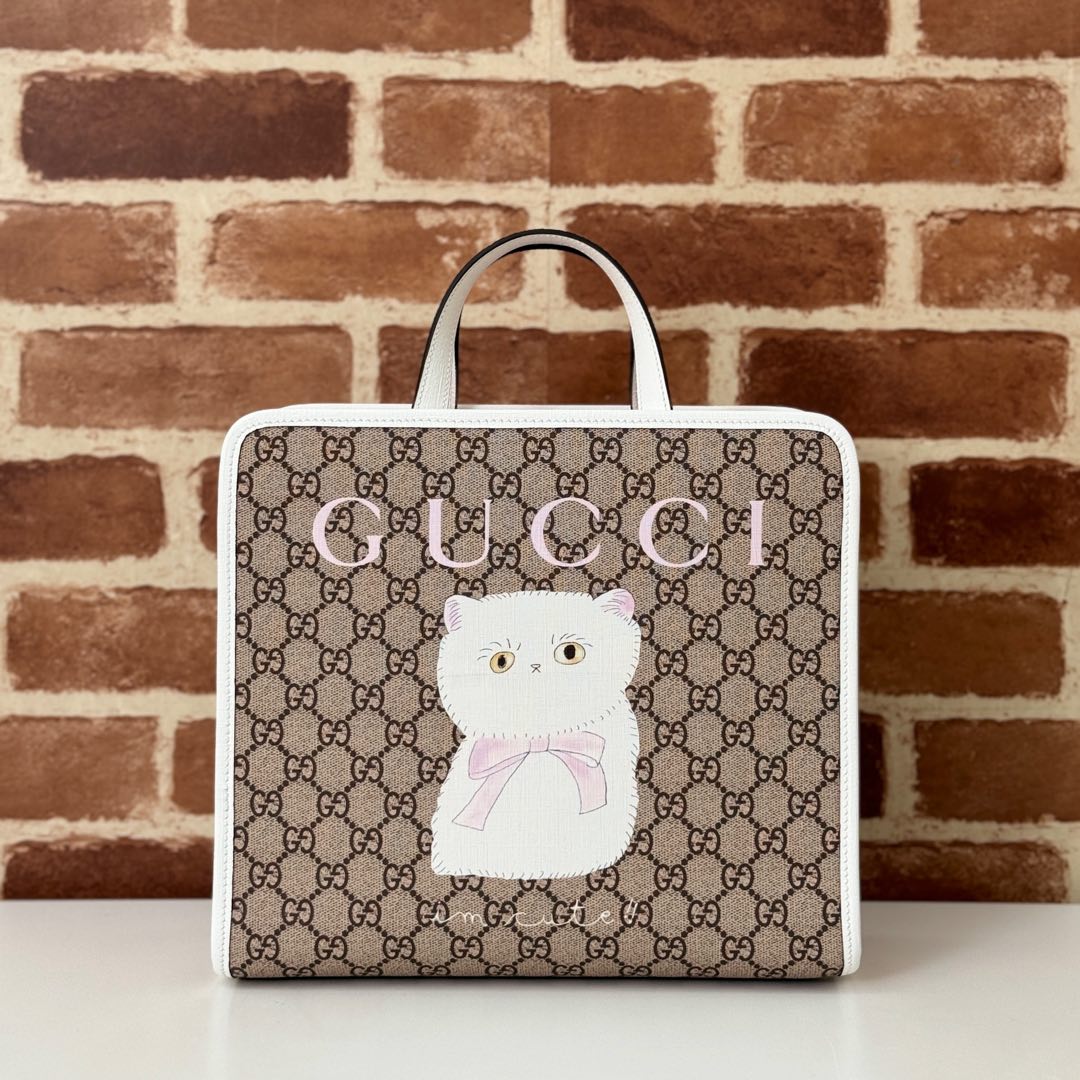NO:407154,The quality of the counter, top-quality original goods, real-life photos!  Model number 605614 kitten white leather, size width 28X height 25X side width 11, batch, GUCCI [original leather], gucci19860909专柜品质,顶级原单货,实物实拍！款号605614小猫白皮,尺寸宽28X高25X侧宽11,批,GUCCI【原厂皮】,gucci,Bag