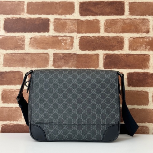 Gucci Messenger Bag, GG Supreme Canvas, Black Leather Trim, Model 85 821154