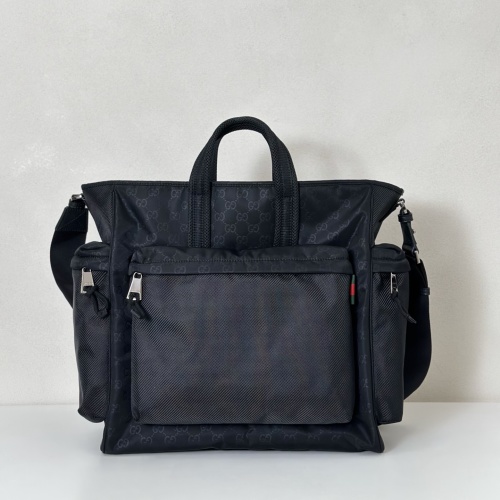 Gucci Men's Black GG Patterned Tote Bag with Top Handles and Shoulder Strap 1 Gucci Men's Black GG Patterned Tote Bag with Top Handles and Shoulder Strap
