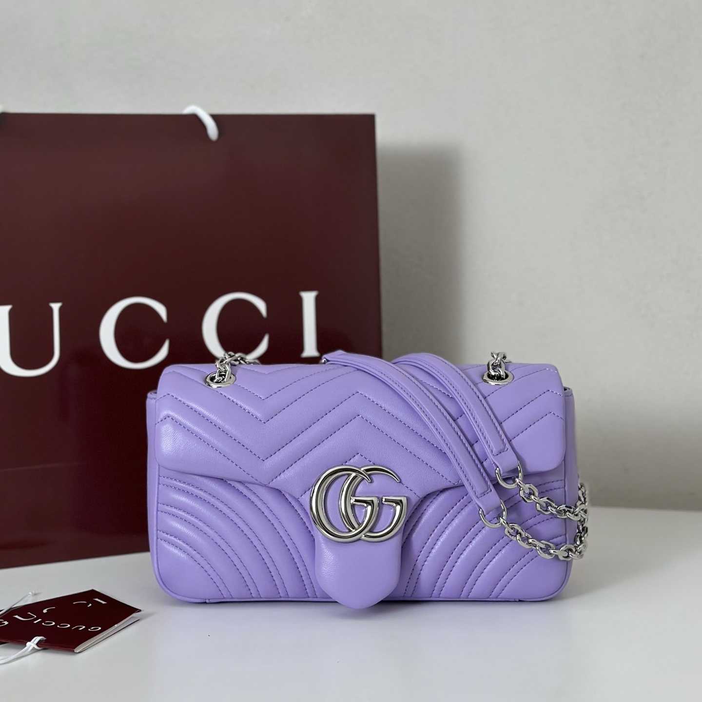 NO:392325,The quality of the counter, top-quality original goods, real-life photos!  Model number 837267 light purple, size width 26x height 15x side width 7, batch, GUCCI [original leather], gucci19860909专柜品质,顶级原单货,实物实拍！款号837267浅紫,尺寸宽26x高15x侧宽7,批,GUCCI【原厂皮】,gucci,Bag