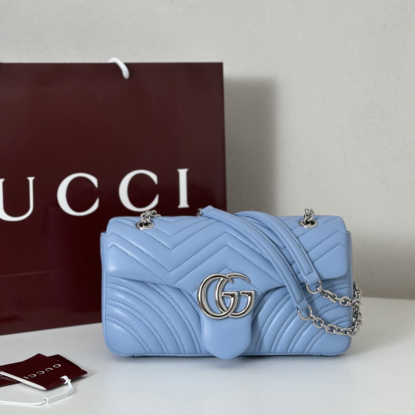NO:392338,The quality of the counter, top-quality original goods, real-life photos!  Model number 837267 light blue, size width 26x height 15x side width 7, batch, GUCCI [original leather], gucci19860909专柜品质,顶级原单货,实物实拍！款号837267浅蓝,尺寸宽26x高15x侧宽7,批,GUCCI【原厂皮】,gucci,Bag