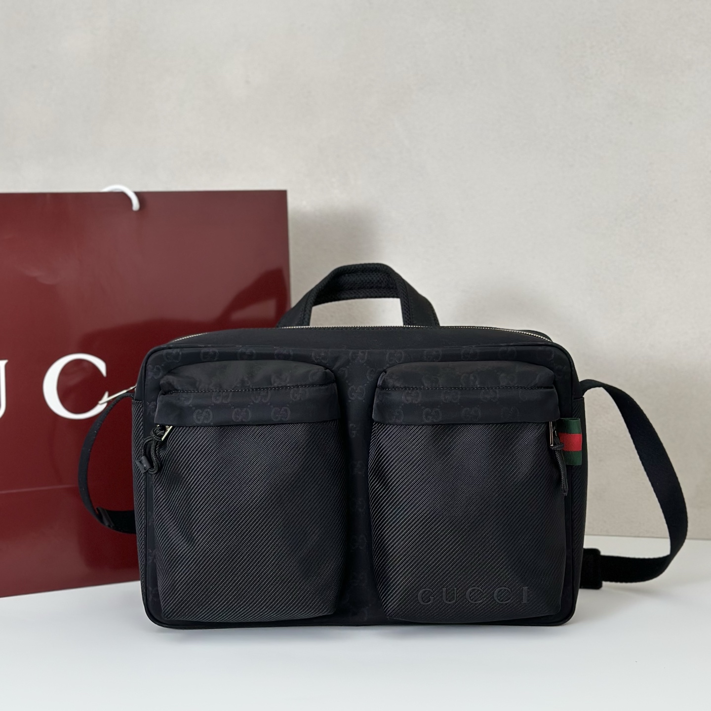 Gucci Black GG Jacquard Messenger Bag with Web Stripe Detail 2 i1750922261012 8252 0 0