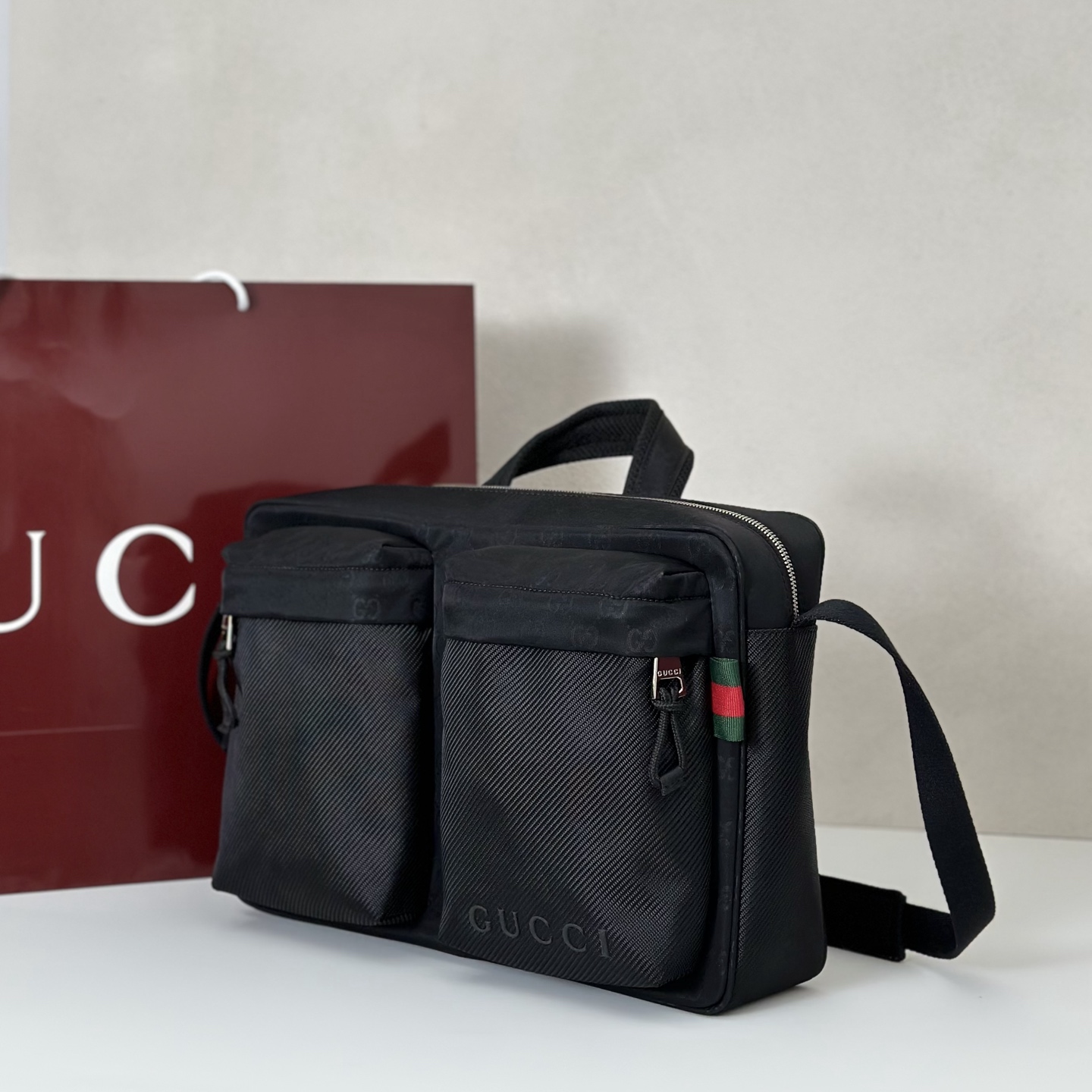 Gucci Black GG Jacquard Messenger Bag with Web Stripe Detail 3 i1750922261020 4501 0 1