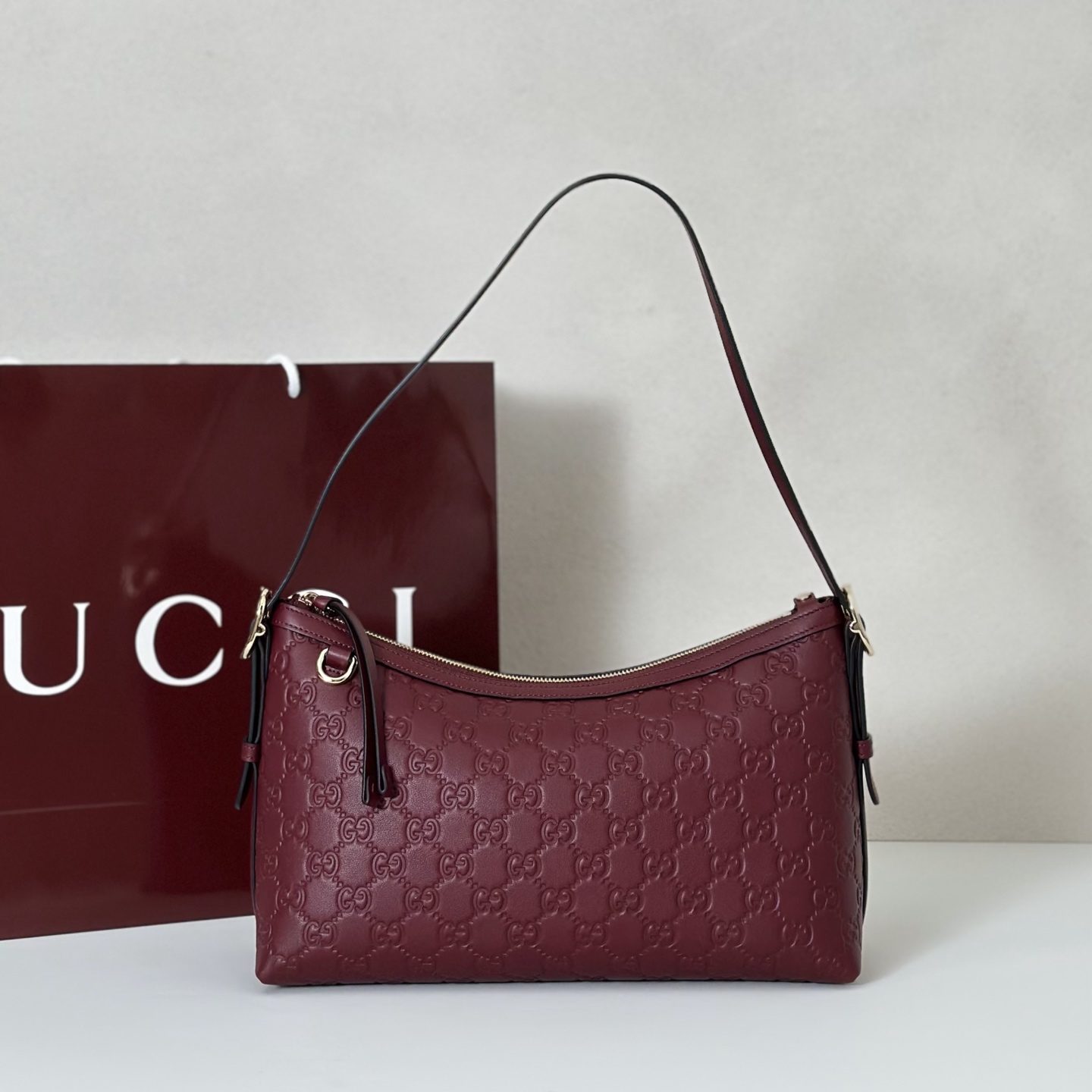 Gucci Guccissima Leather Shoulder Bag, Wine Red, 30x19x11cm 2 i1754193170323 858 0 0