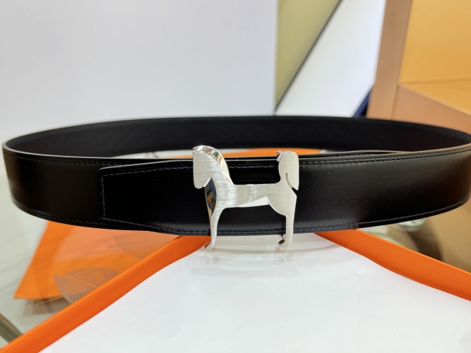 Togo Calfskin Reversible Belt with Stainless Steel Horse Buckle,3.8mm Width 1 Togo Calfskin Reversible Belt with Stainless Steel Horse Buckle,3.8mm Width