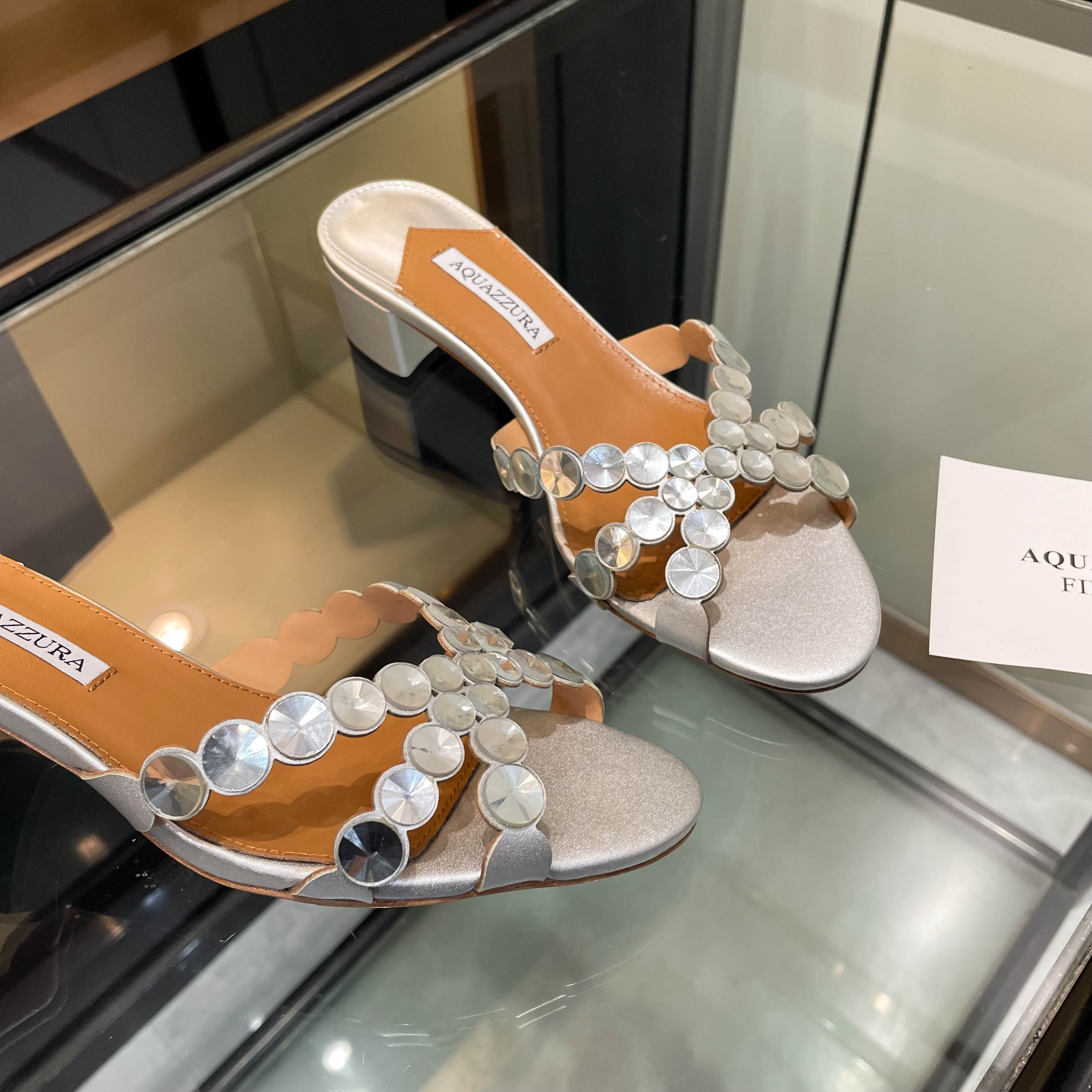 Aquazzura Silver Embellished Block Heel Mules