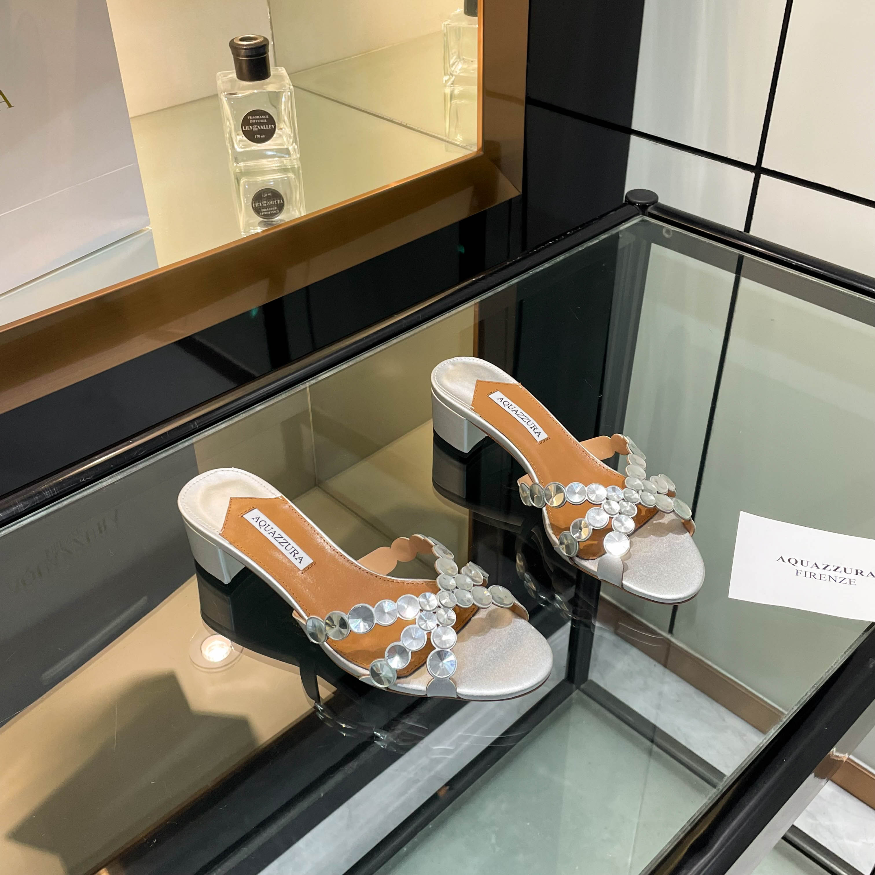 Aquazzura Silver Embellished Block Heel Mules