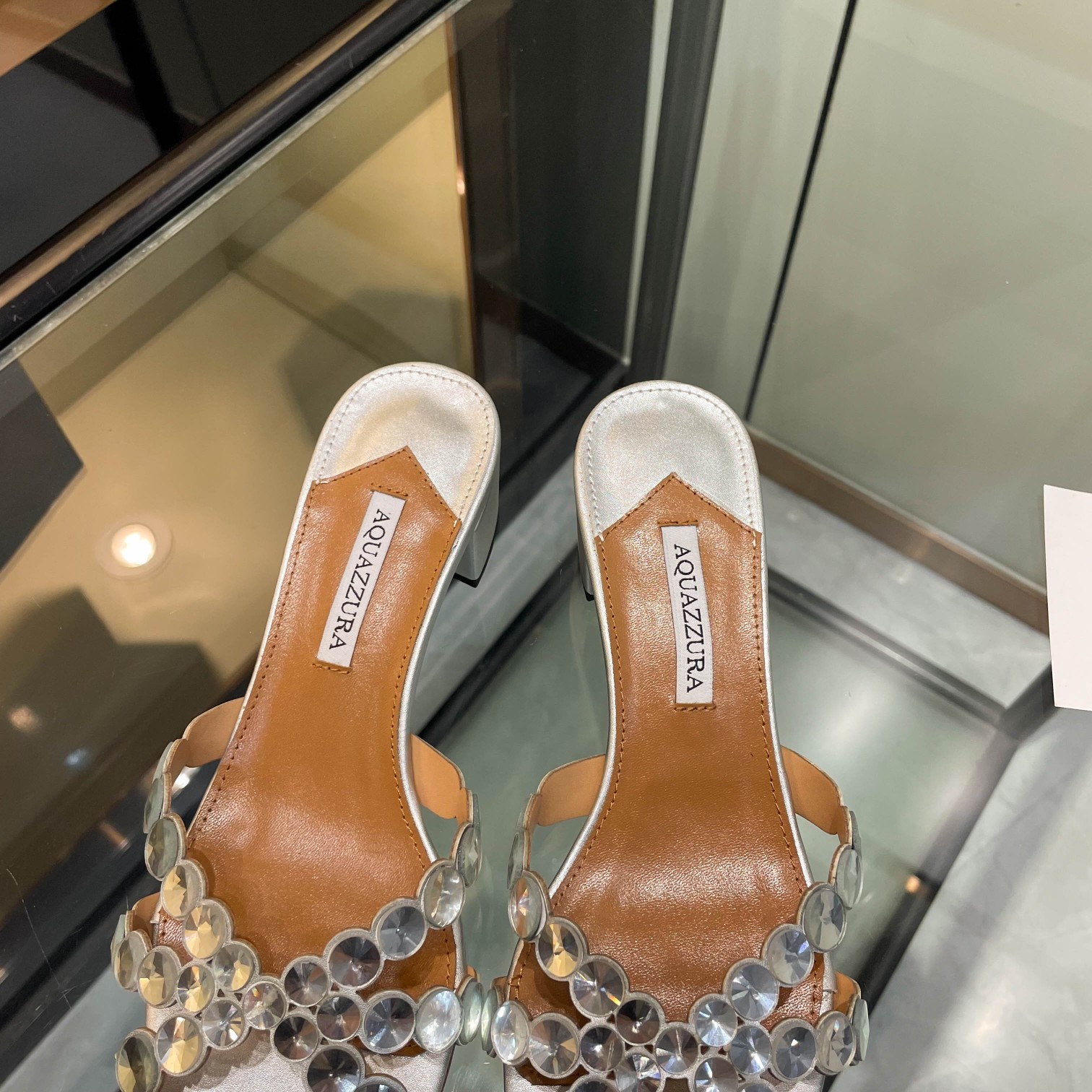 Aquazzura Silver Embellished Block Heel Mules