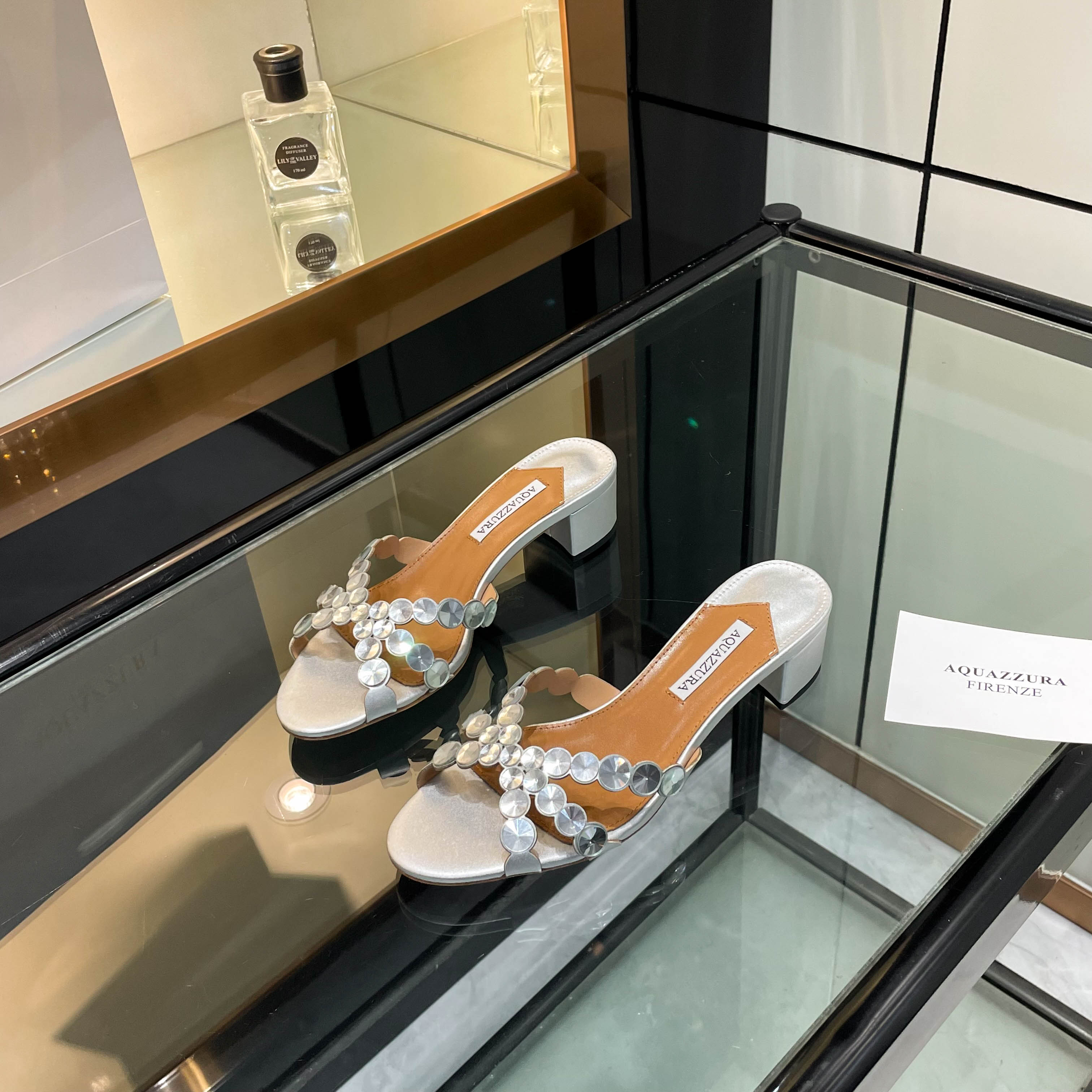 Aquazzura Silver Embellished Block Heel Mules