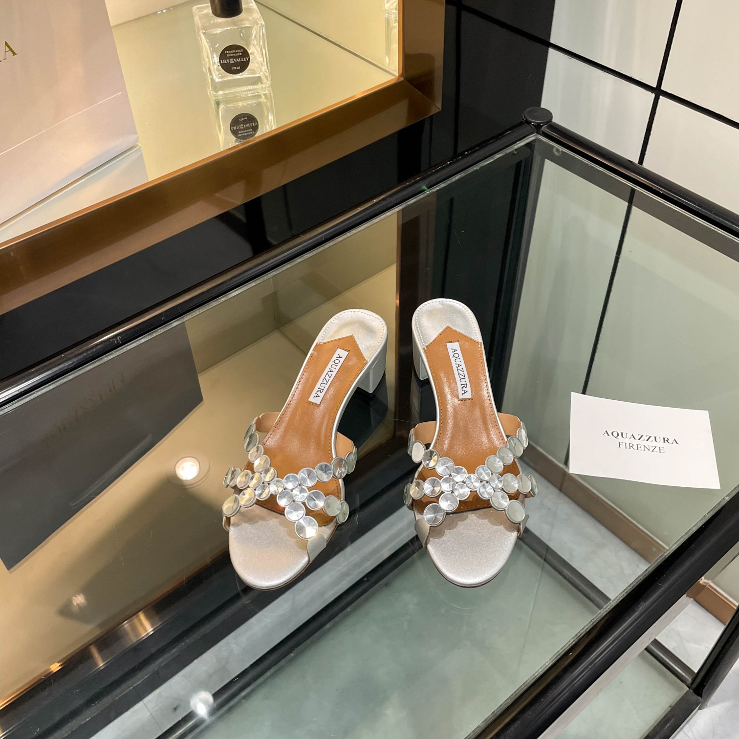 Aquazzura Silver Embellished Block Heel Mules