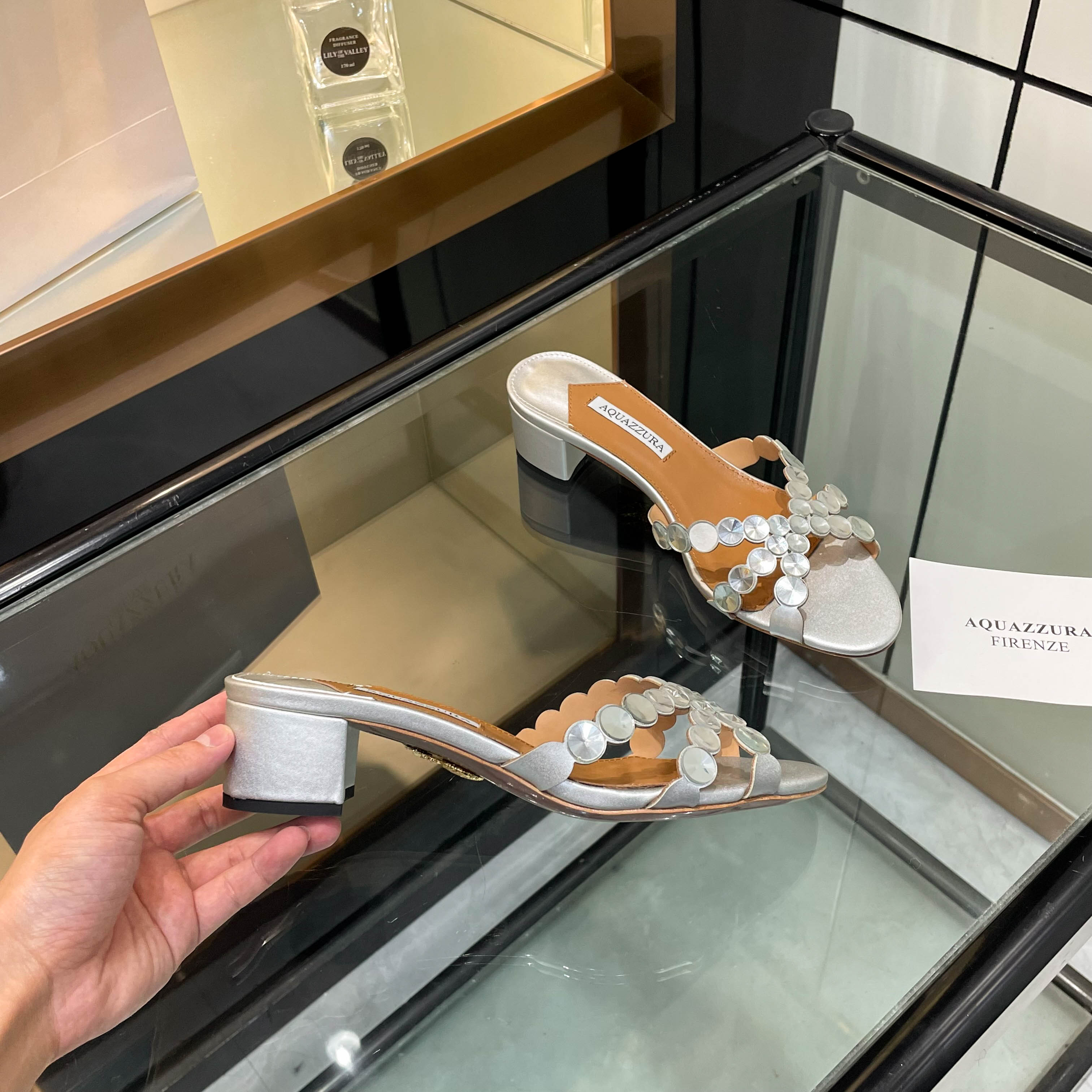 Aquazzura Silver Embellished Block Heel Mules