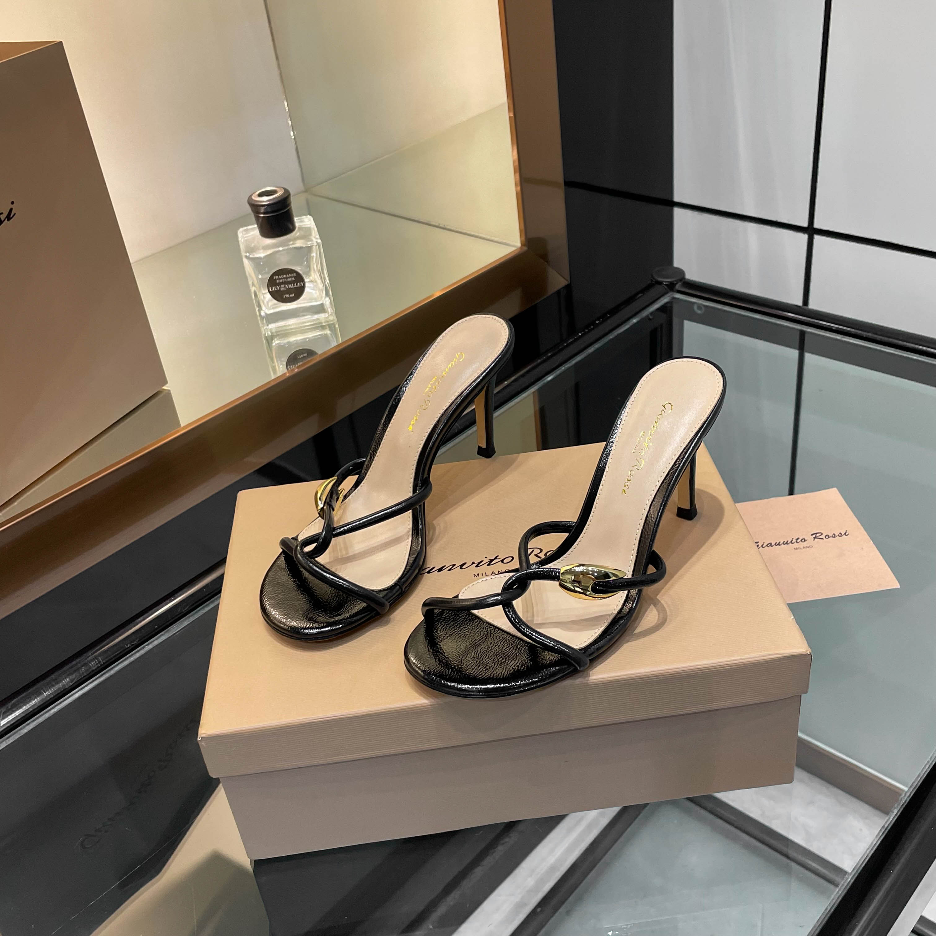 Gianvito Rossi Women's Black Leather High Heel Sandals, Elegant and Chic 10 a1749285951922 8527