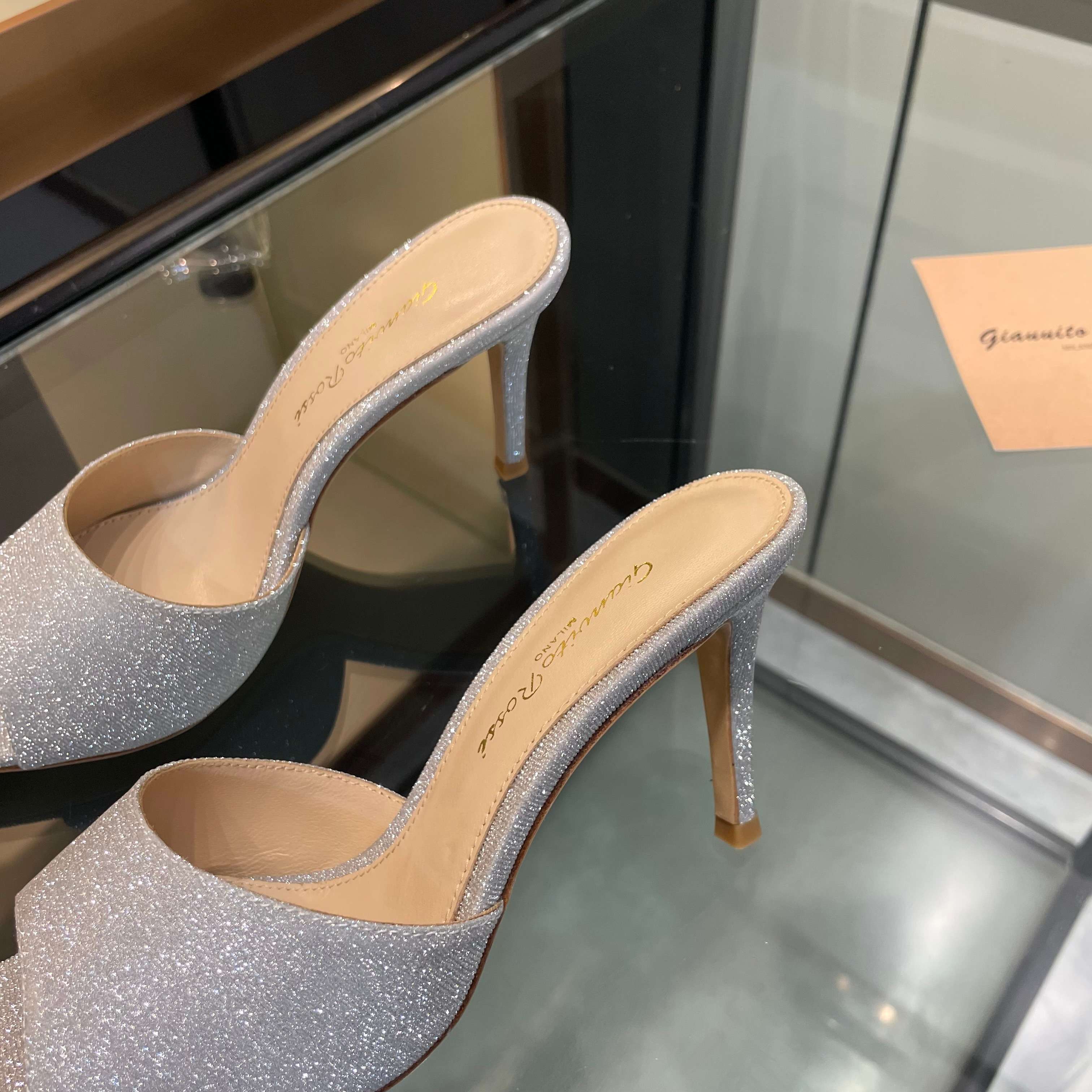Gianvito Rossi Glitter Leather Pointed Toe High Heel Mule Sandals 4 a1750447690570 8805