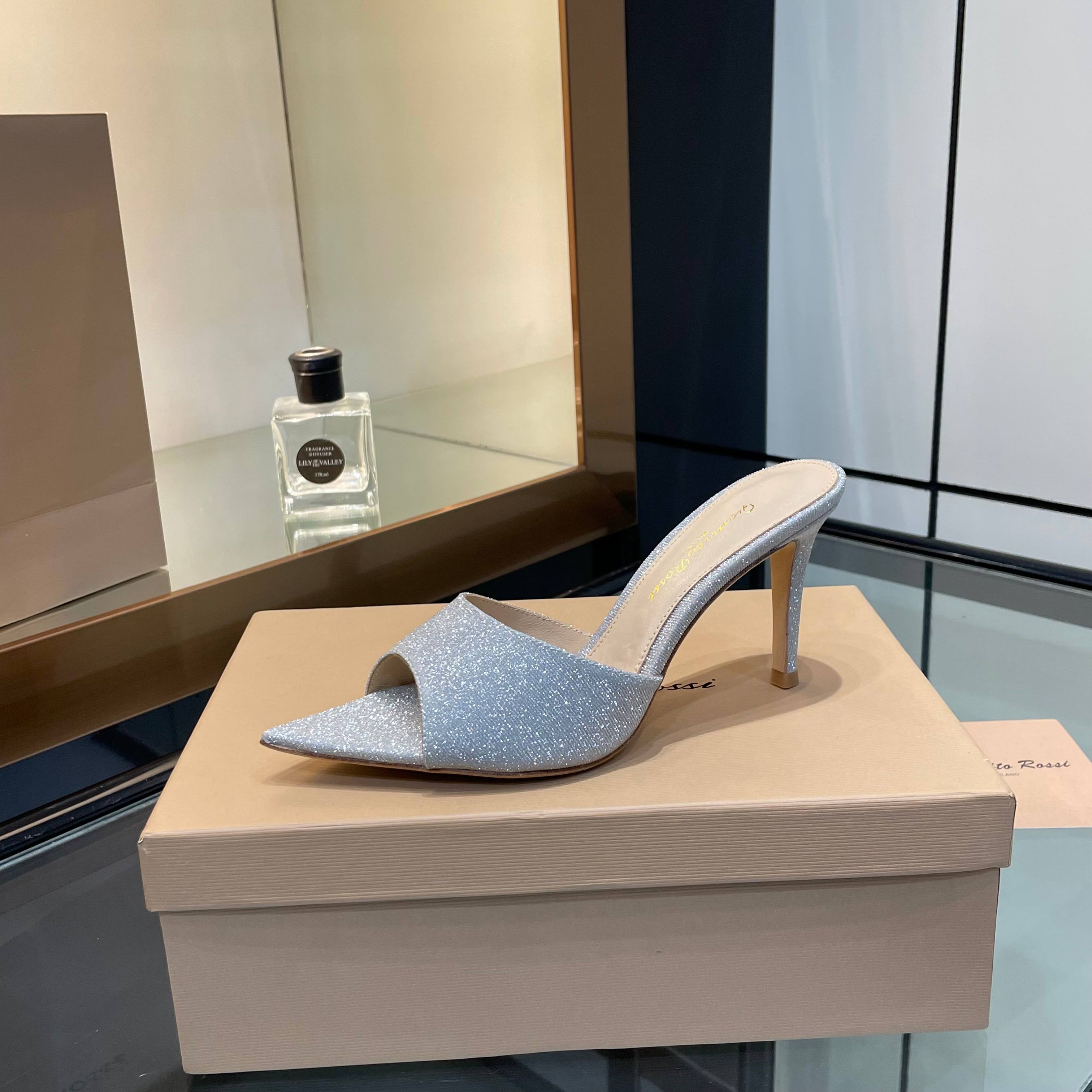 Gianvito Rossi Glitter Leather Pointed Toe High Heel Mule Sandals 9 a1750447690757 1612