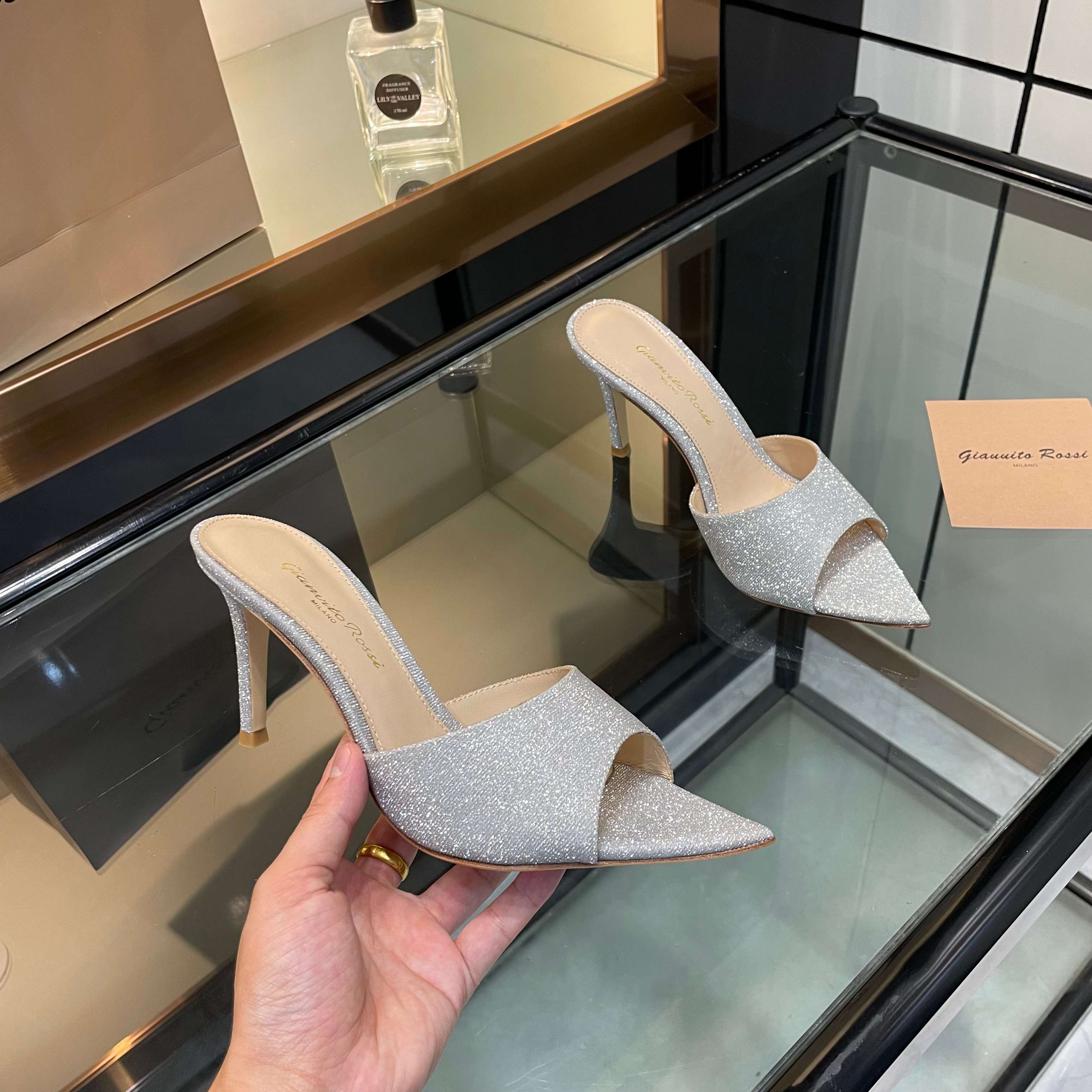 Gianvito Rossi Glitter Leather Pointed Toe High Heel Mule Sandals 2 a1750447690793 4225