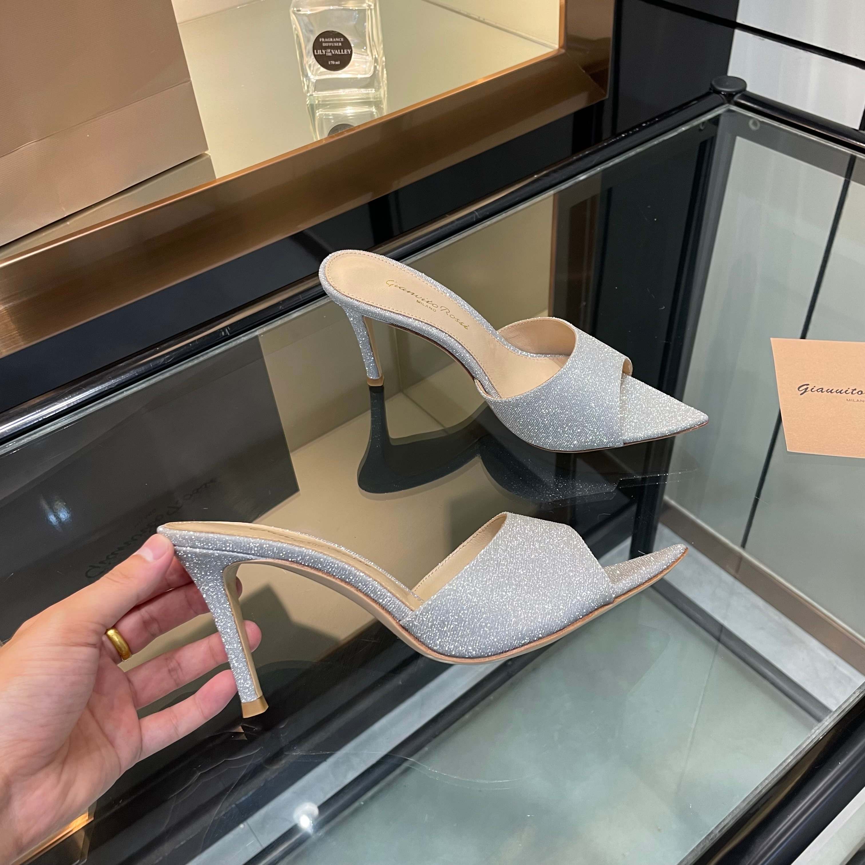 Gianvito Rossi Glitter Leather Pointed Toe High Heel Mule Sandals 6 a1750447697852 5361