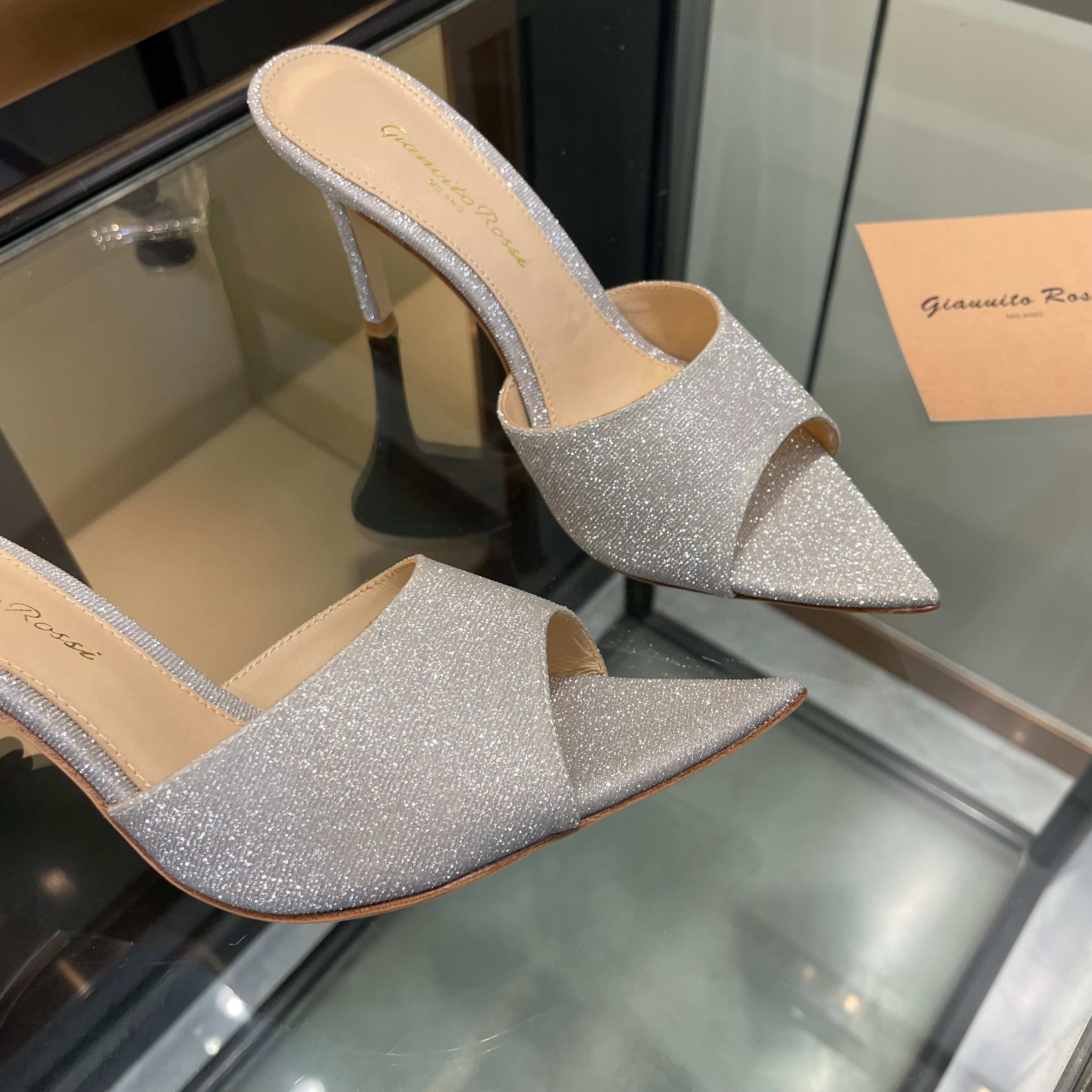 Gianvito Rossi Glitter Leather Pointed Toe High Heel Mule Sandals 8 a1750447709921 1227