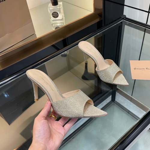 Gianvito Rossi Women's Pointed Toe Glitter Leather Heeled Mules Sandals 1 Gianvito Rossi Women's Pointed Toe Glitter Leather Heeled Mules Sandals