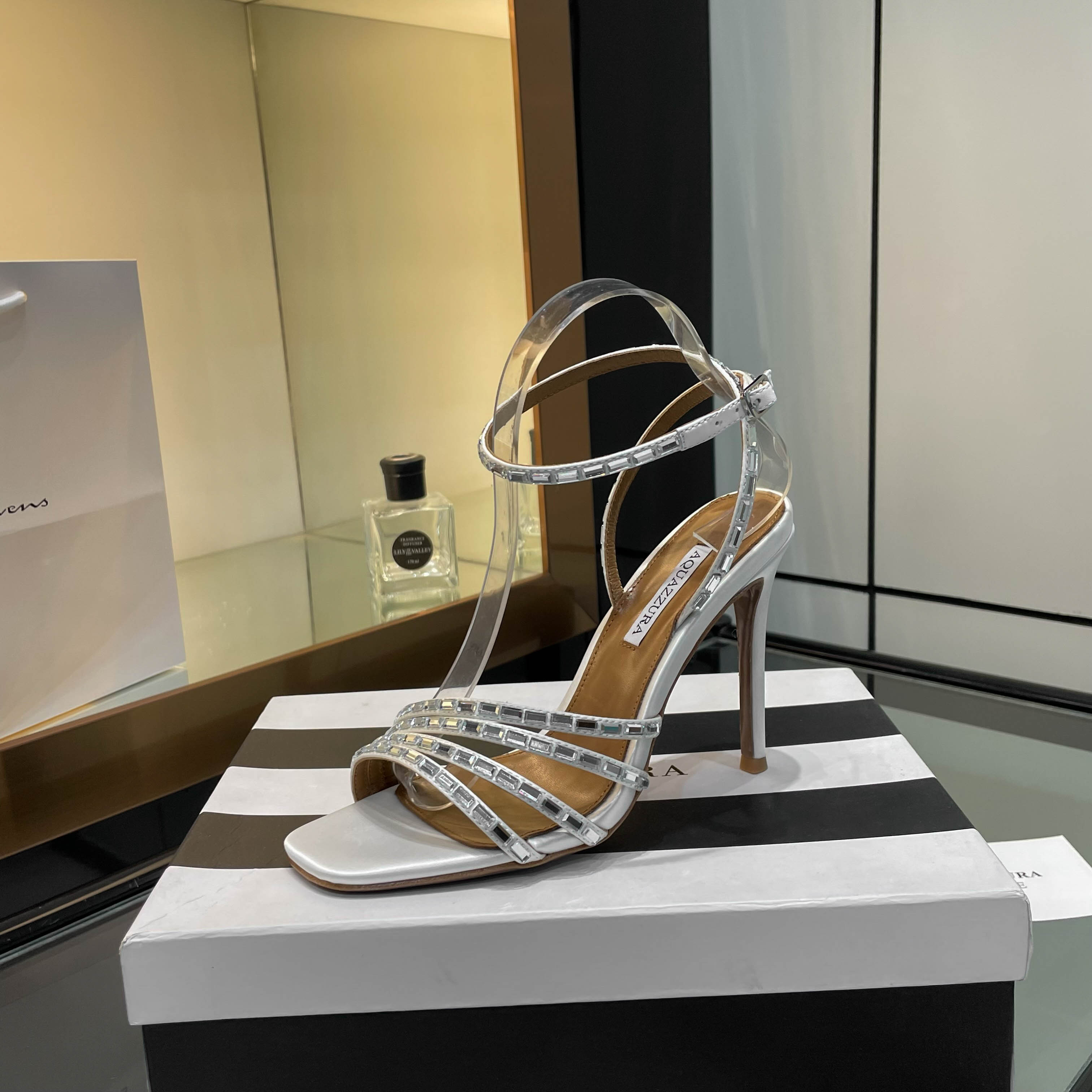 Aquazzura Women's High Heel Sandal with Rhinestone Straps and Ankle Closure 10 a1751989104983 5056
