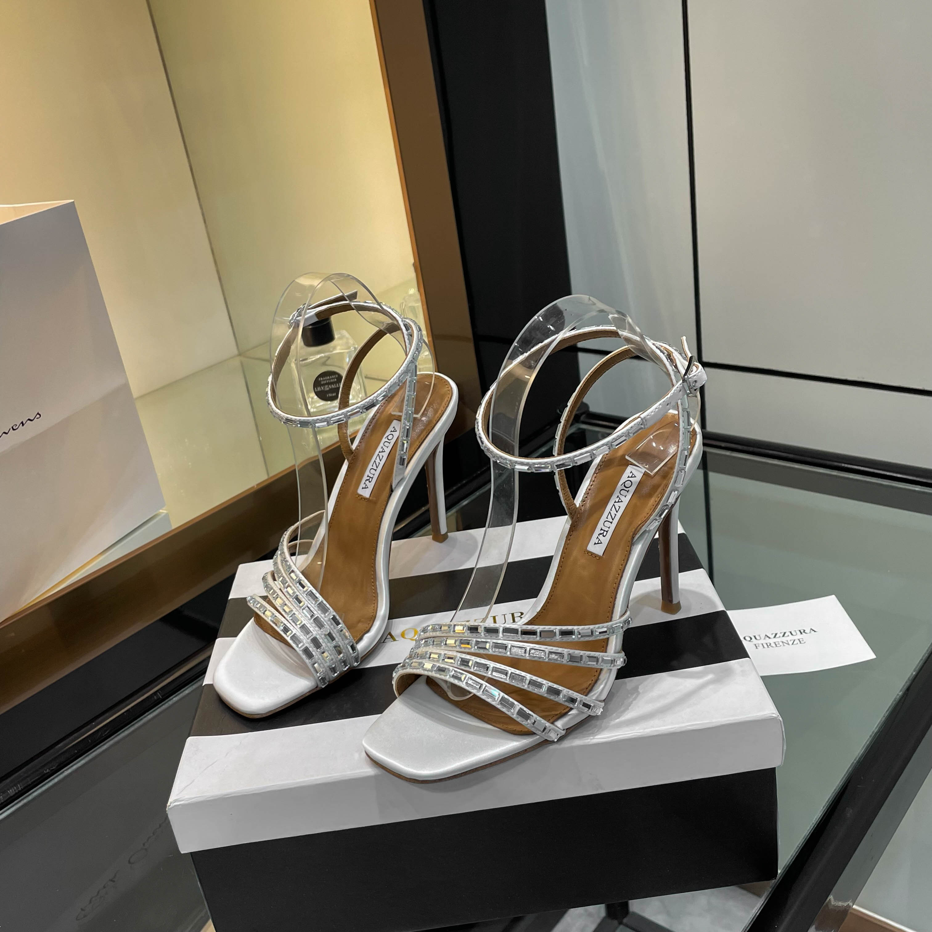 Aquazzura Women's High Heel Sandal with Rhinestone Straps and Ankle Closure 9 a1751989104983 8724