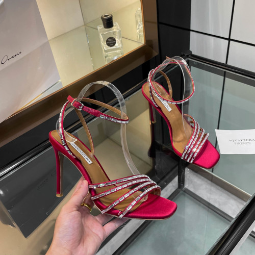Aquazzura Women's Rhinestone Heeled Sandals, Lambskin Leather, Italy 1 Aquazzura Women's Rhinestone Heeled Sandals, Lambskin Leather, Italy