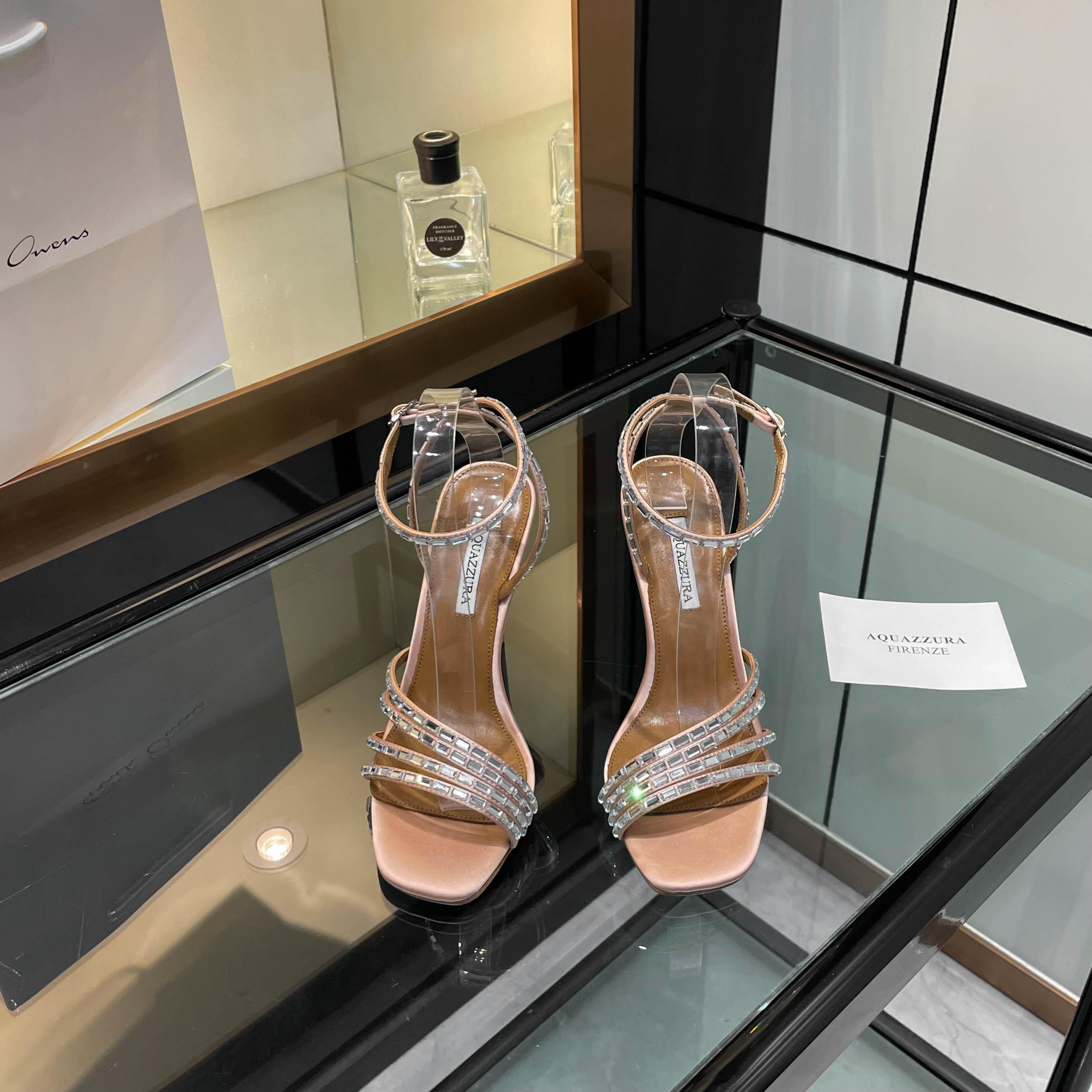 Aquazzura Firenze Women's Sandals Lambskin Rhinestone Heel Height 10.5cm 4 a1751989320513 4363
