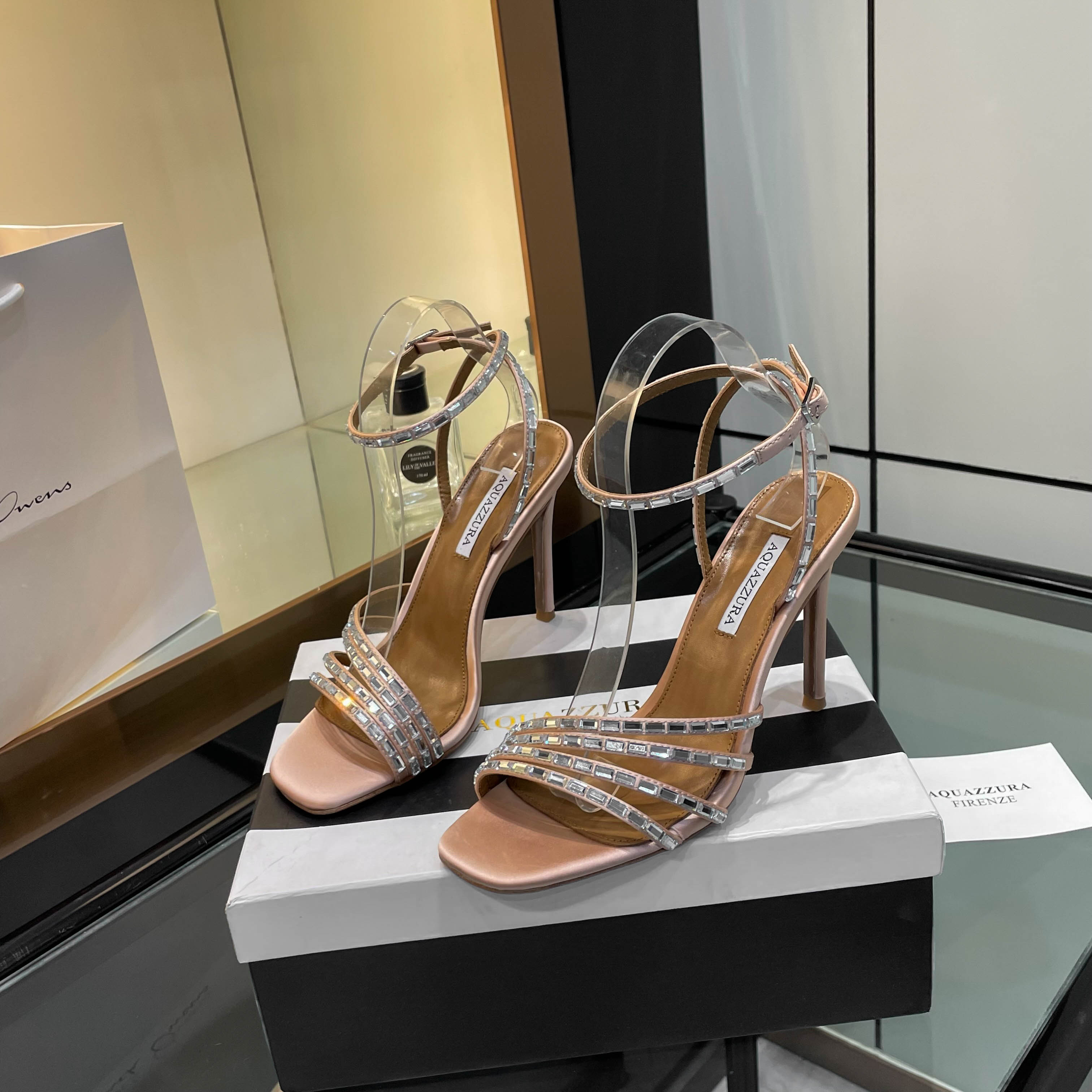 Aquazzura Firenze Women's Sandals Lambskin Rhinestone Heel Height 10.5cm 9 a1751989320519 8403