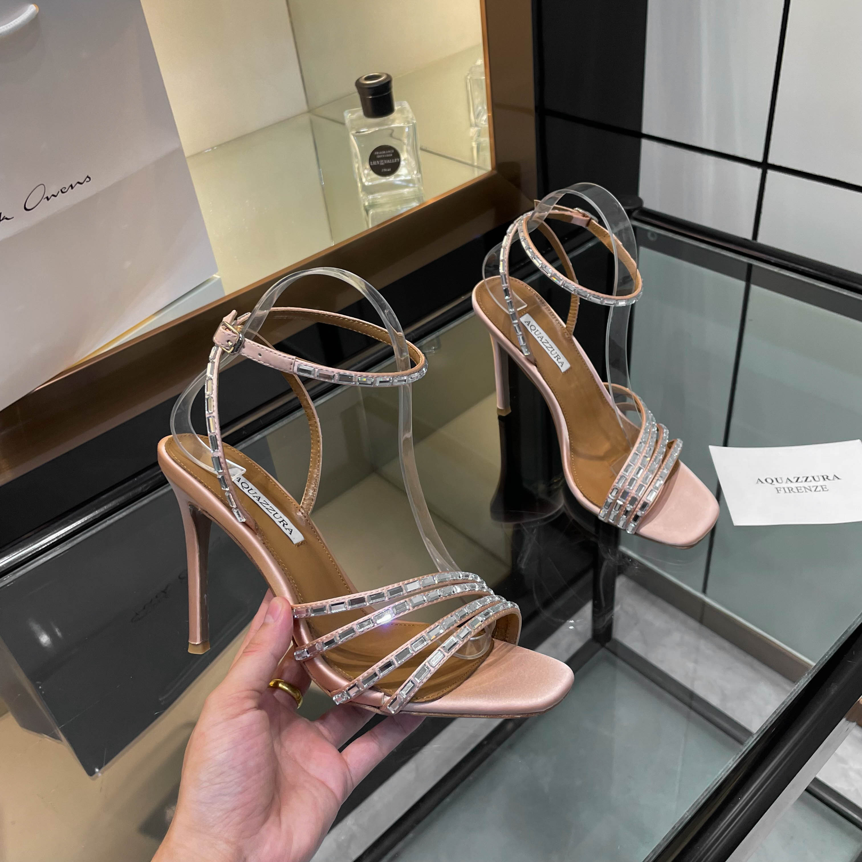 Aquazzura Firenze Women's Sandals Lambskin Rhinestone Heel Height 10.5cm 2 a1751989320526 5261