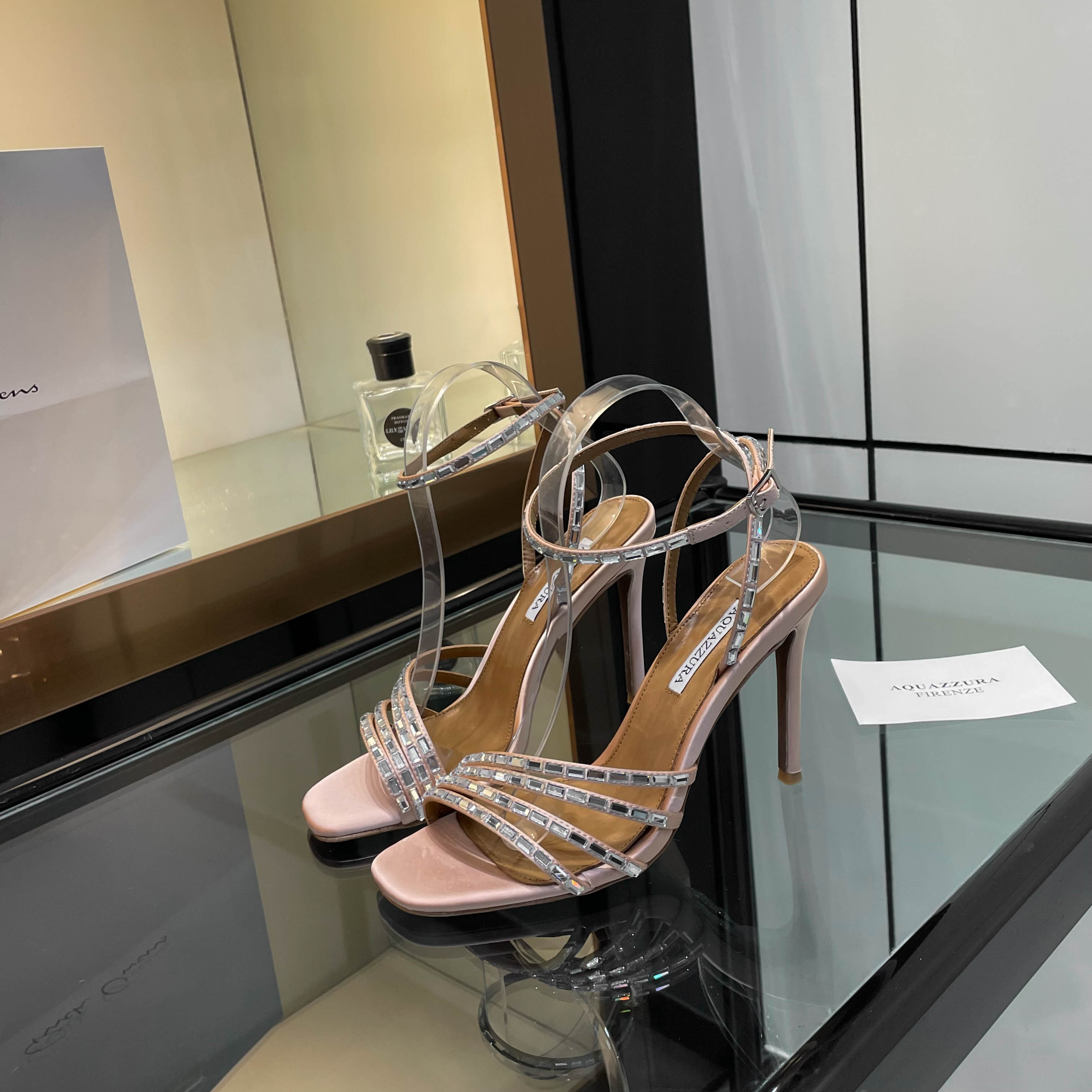 Aquazzura Firenze Women's Sandals Lambskin Rhinestone Heel Height 10.5cm 3 a1751989320527 1111