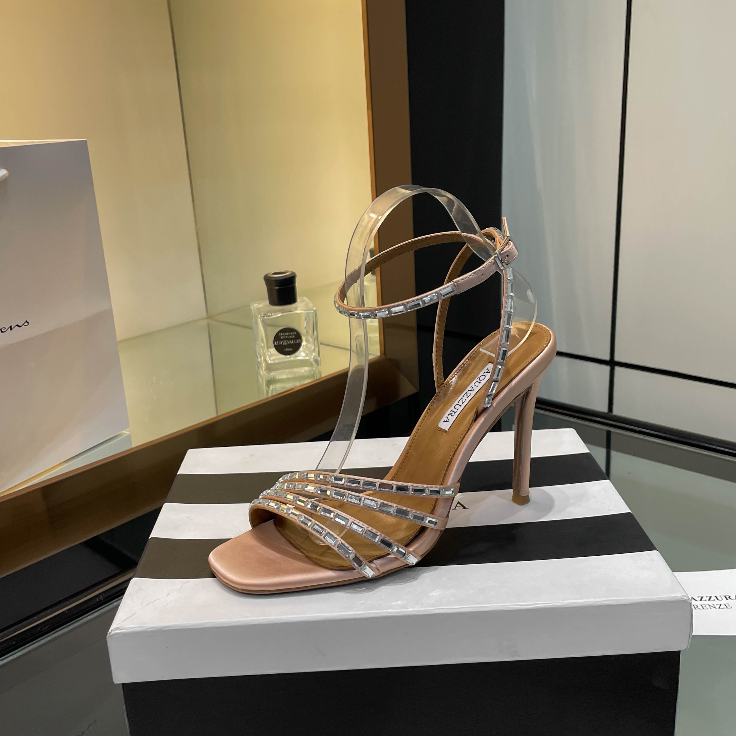 Aquazzura Firenze Women's Sandals Lambskin Rhinestone Heel Height 10.5cm 10 a1751989322048 4411