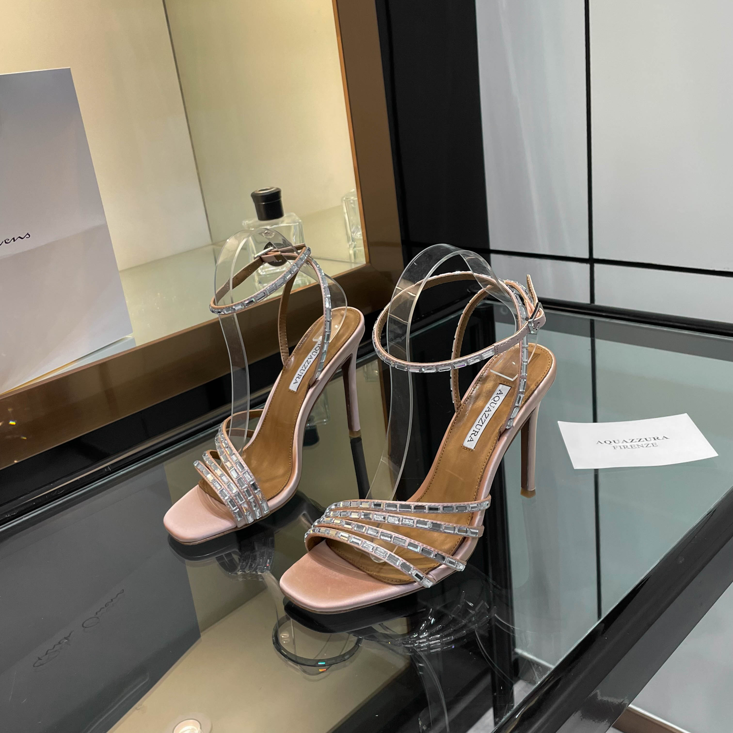 Aquazzura Firenze Women's Sandals Lambskin Rhinestone Heel Height 10.5cm 6 a1751989322051 6714