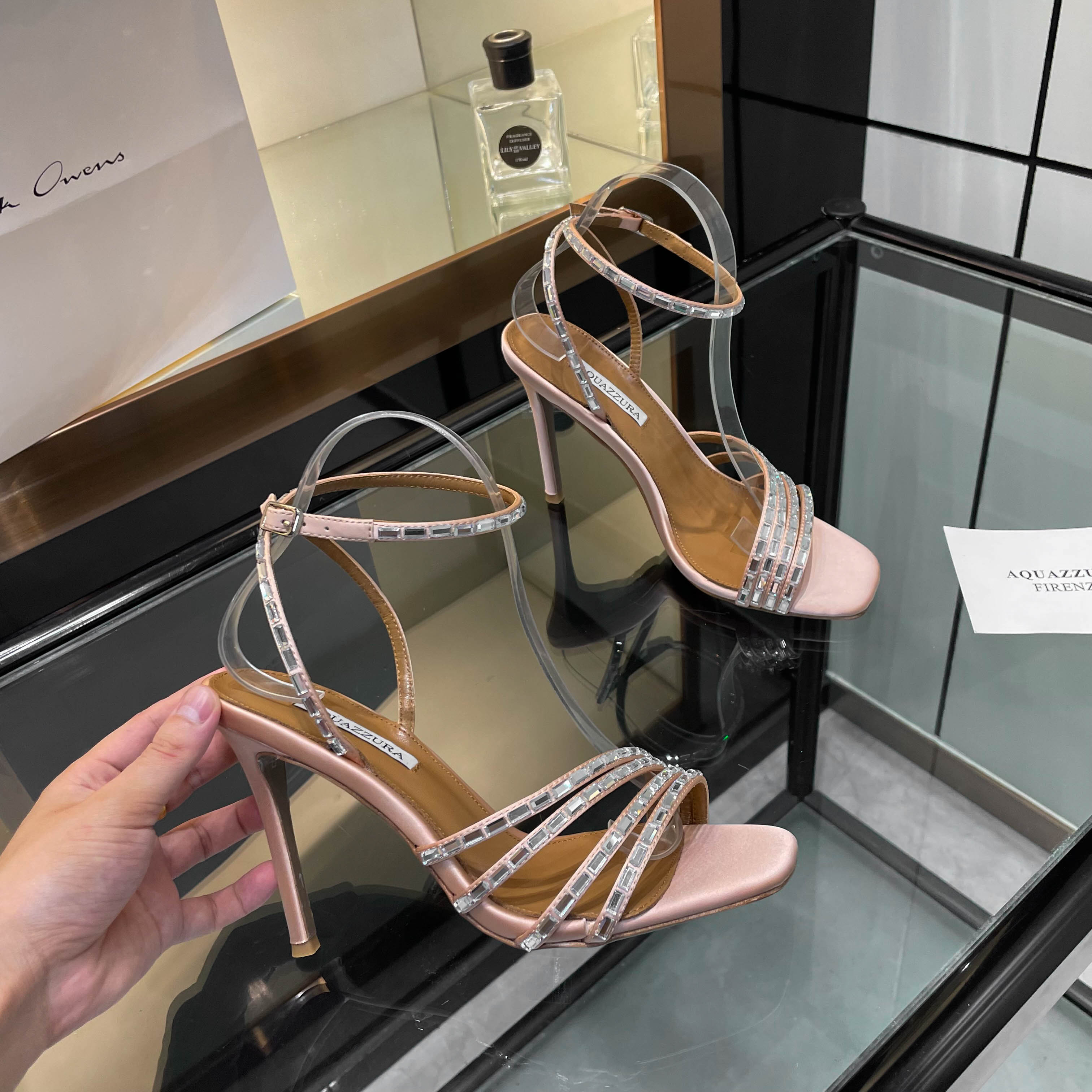 Aquazzura Firenze Women's Sandals Lambskin Rhinestone Heel Height 10.5cm 7 a1751989322056 8705