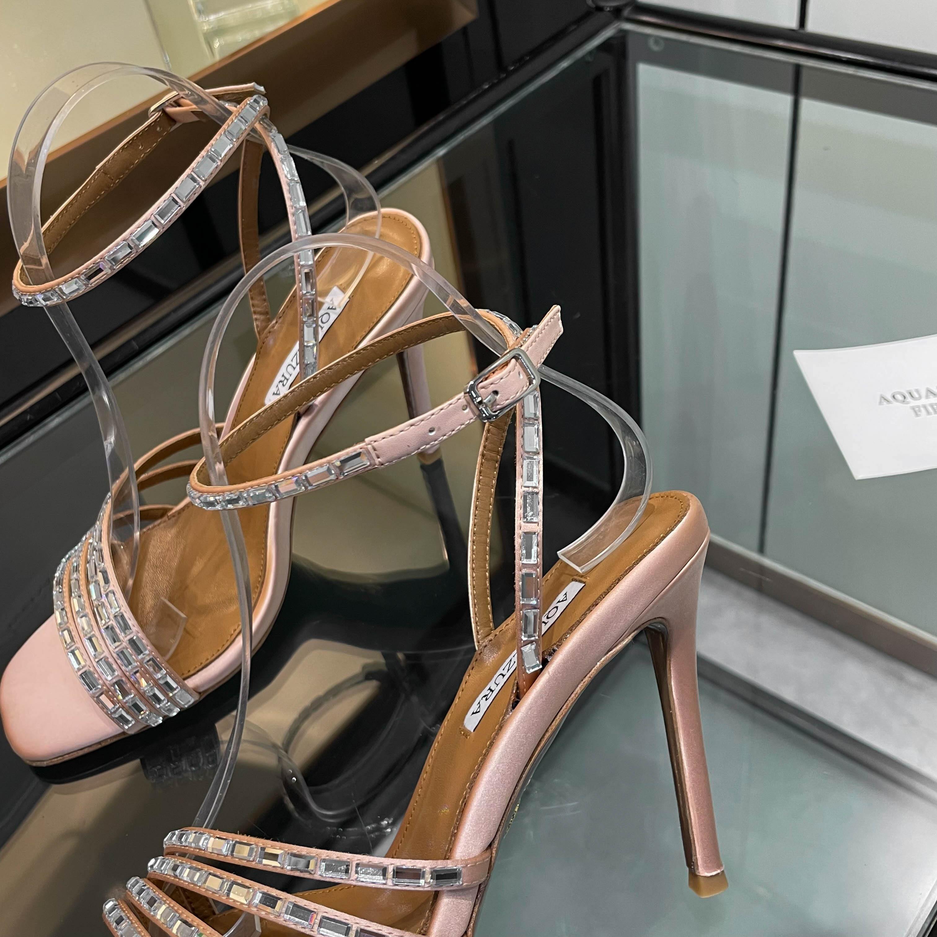 Aquazzura Firenze Women's Sandals Lambskin Rhinestone Heel Height 10.5cm 5 a1751989322643 2177